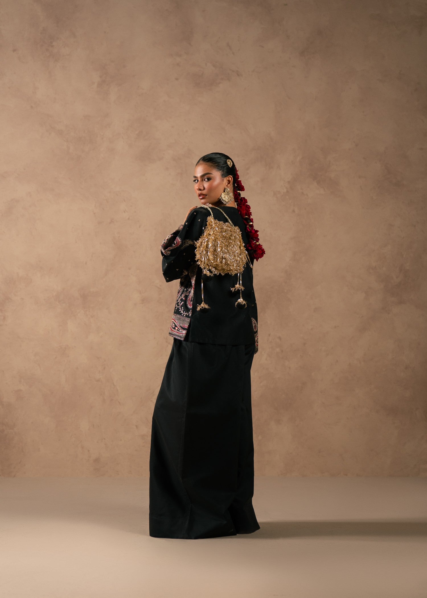 viscose thai silk Jacket in Black