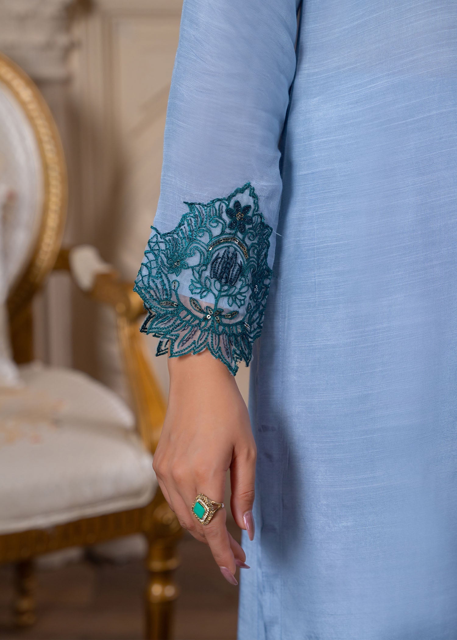 viscose Kurta Set in Ice blue