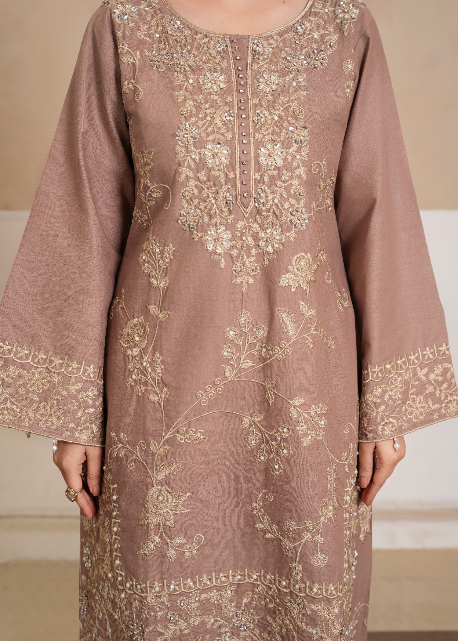 cotton krandi Kurta Set in Tea rose pink