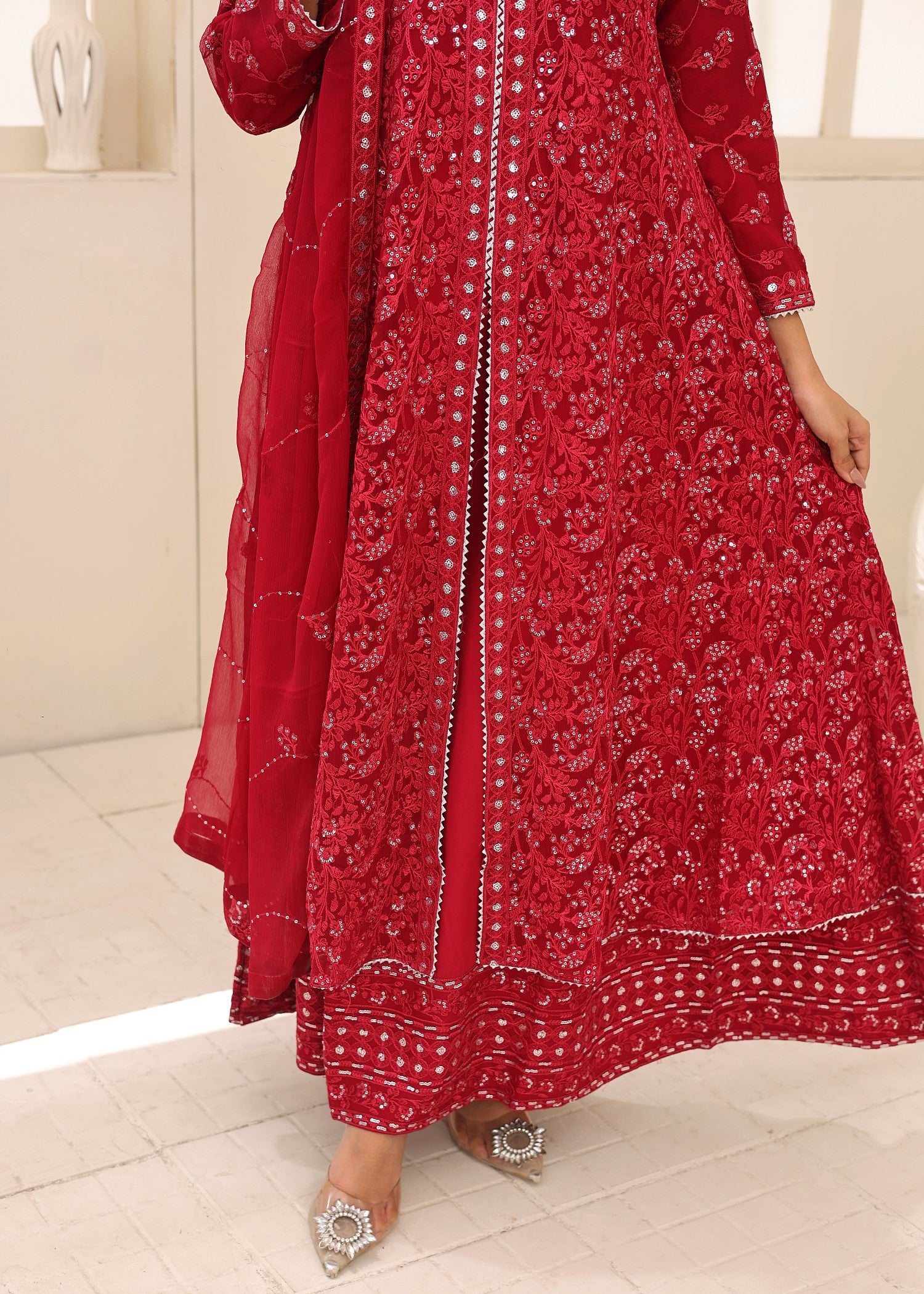 bemberg crinkle chiffon Maxi in Imperial red