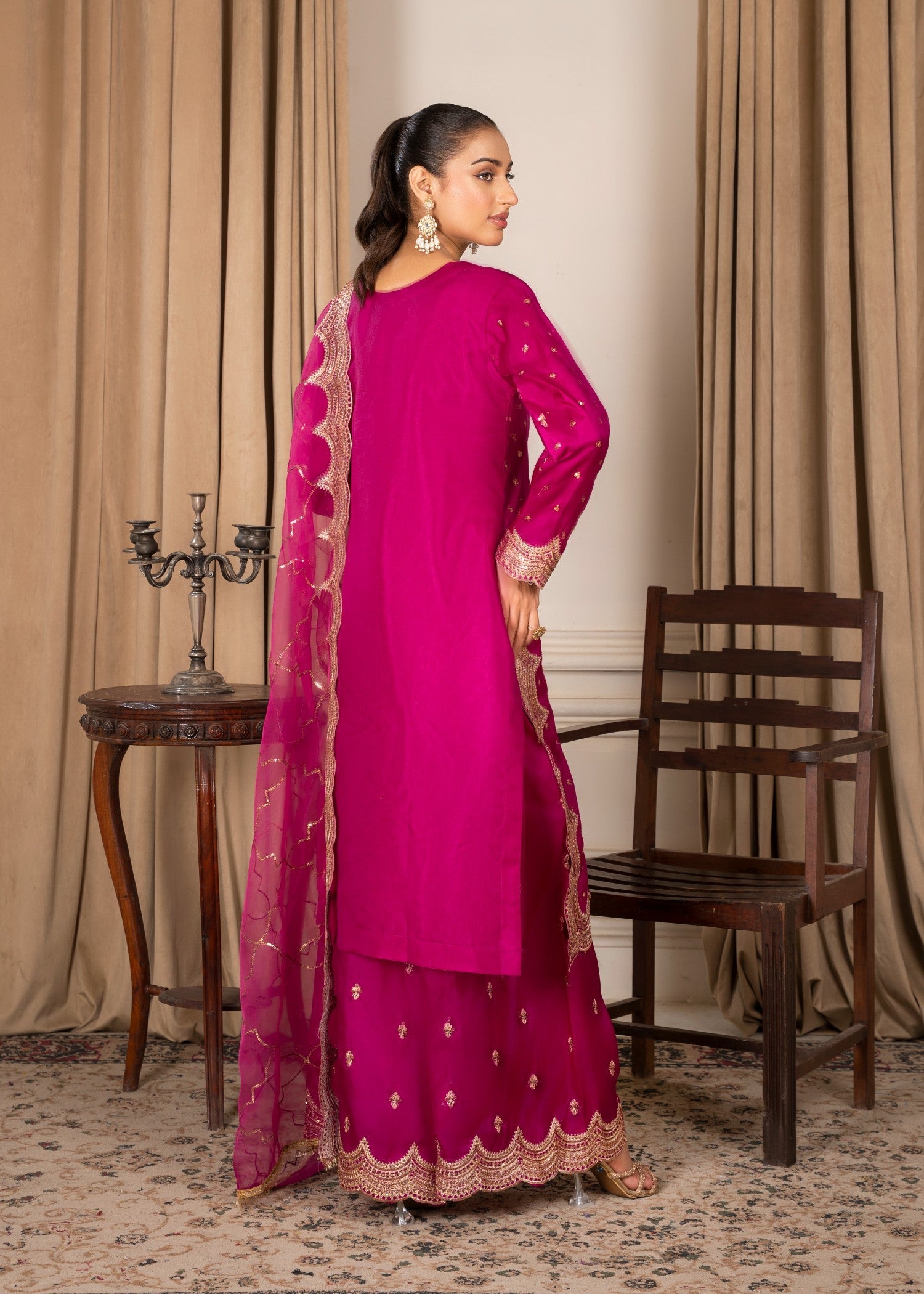 kattan silk Kurta Set in Magenta