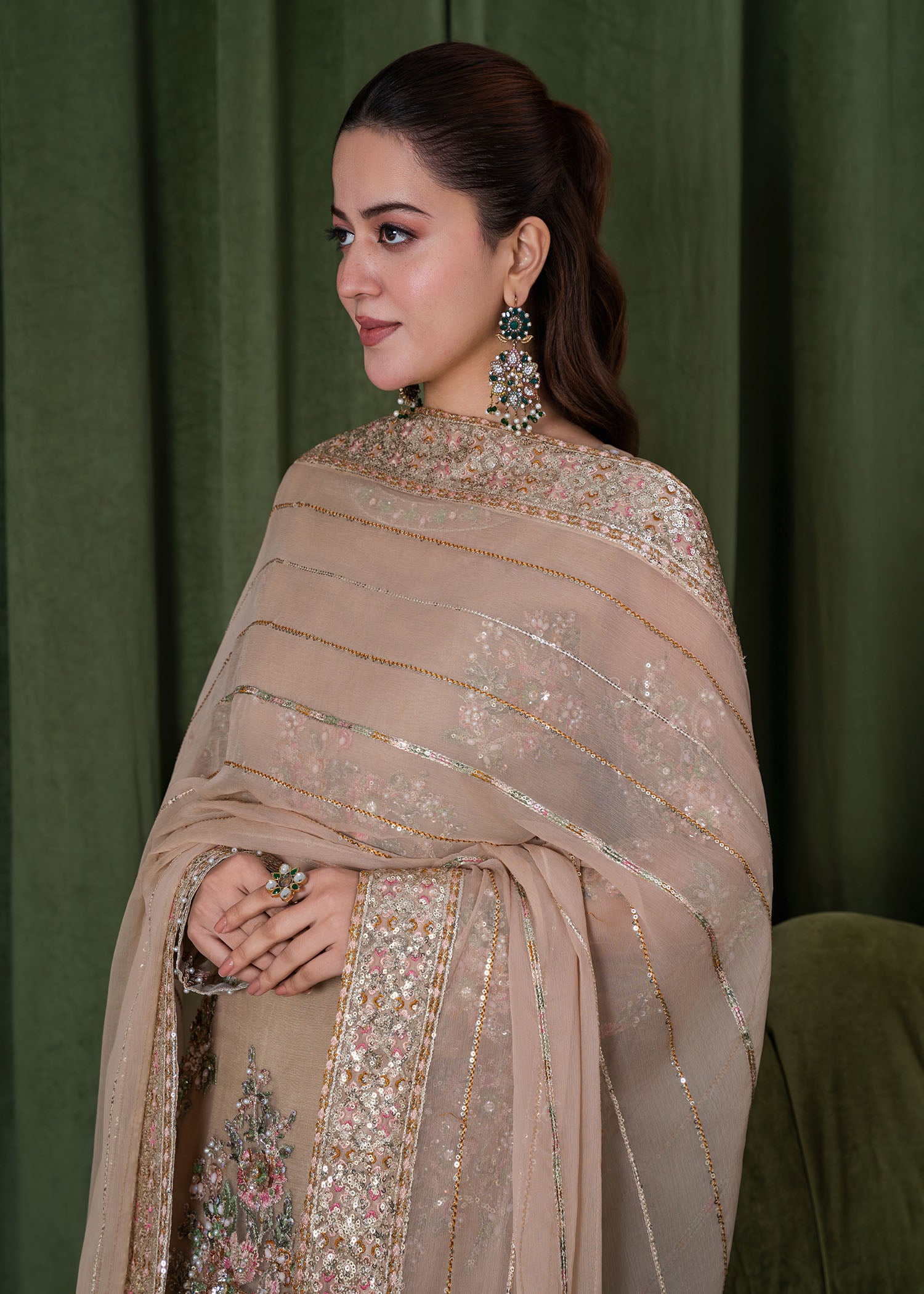 organza Kurta Set in Tan brown
