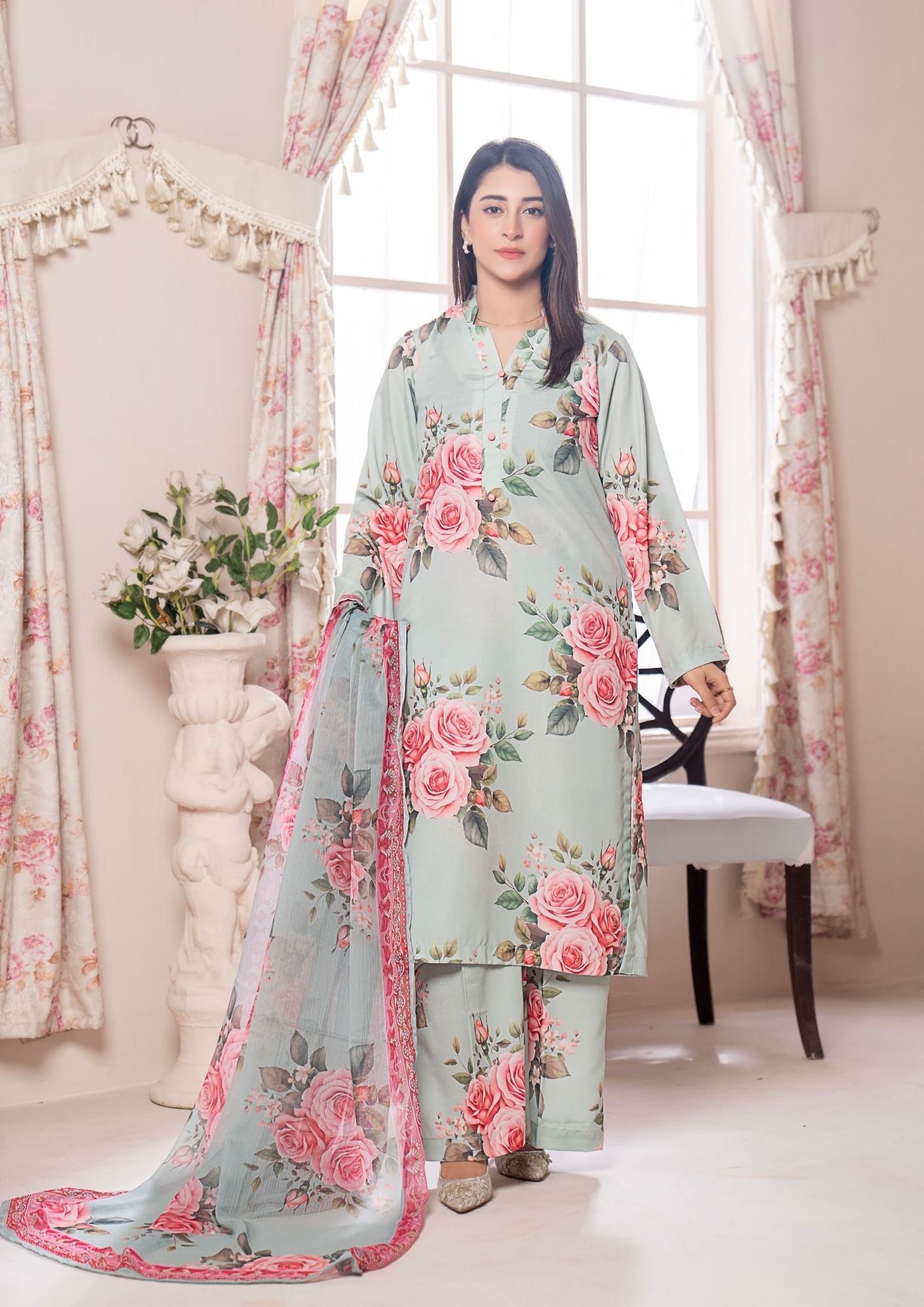 arabic lawn Kurta Set in Cloud blue