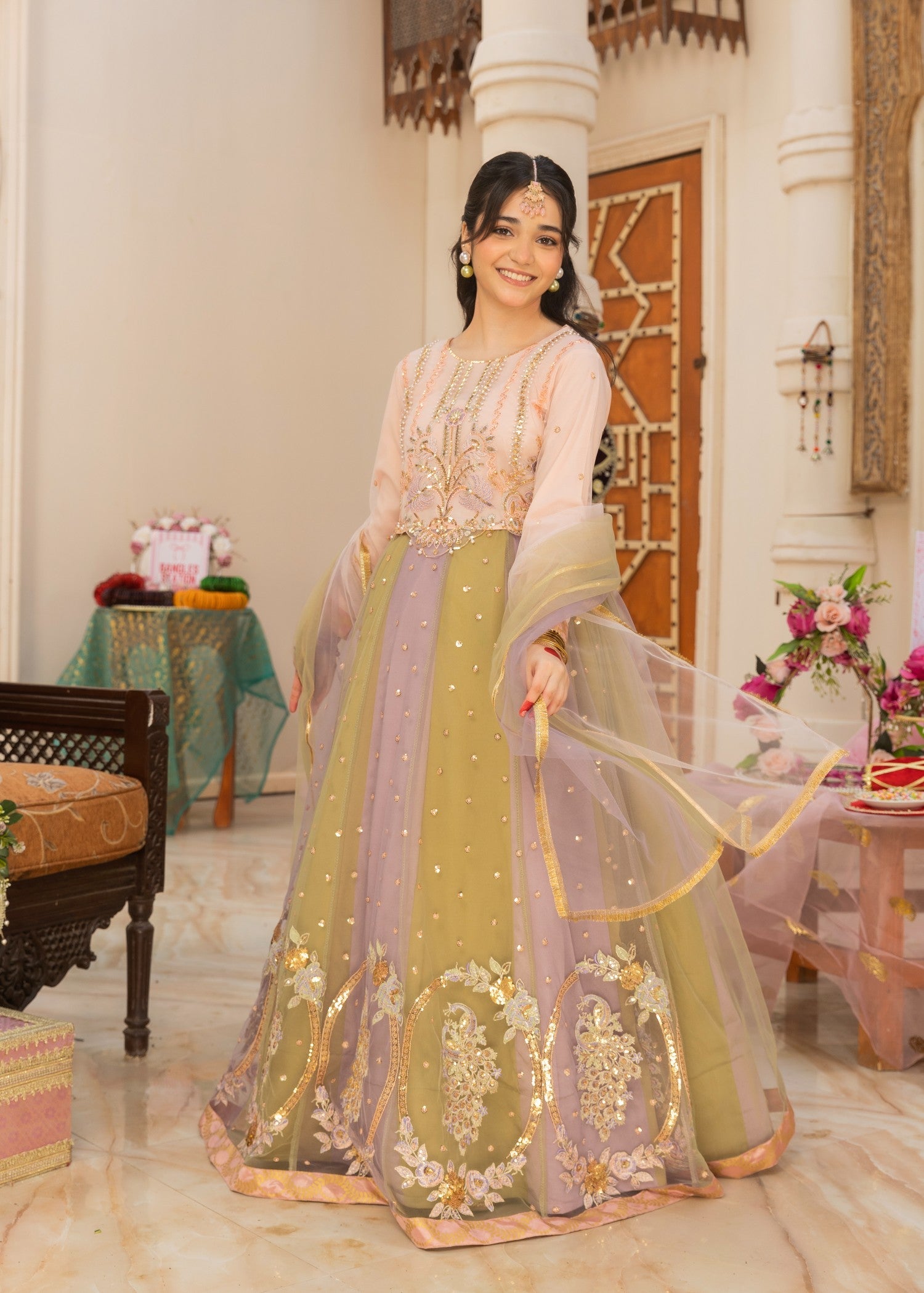 net Lehenga in Multi