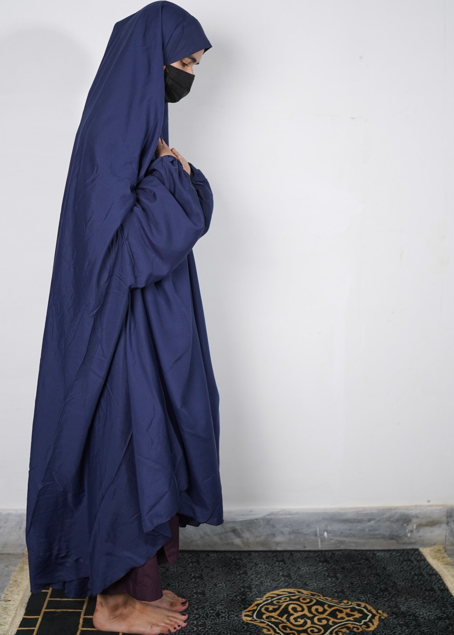 cotton linen Chaddar in Navy blue