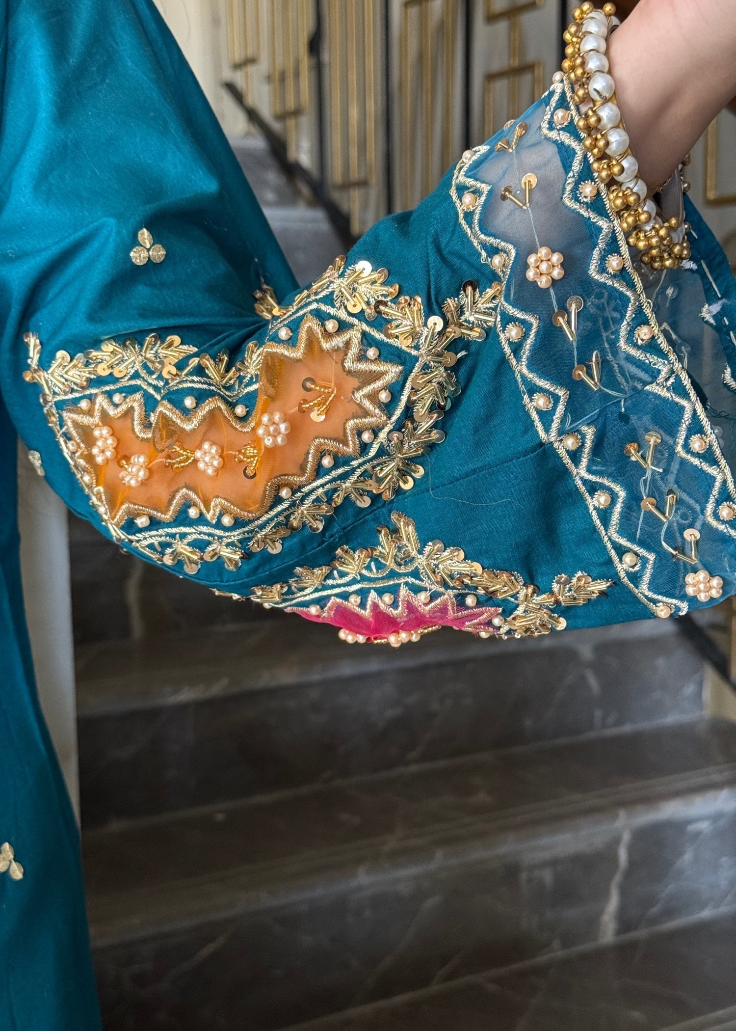 raw silk Pishwas in Teal