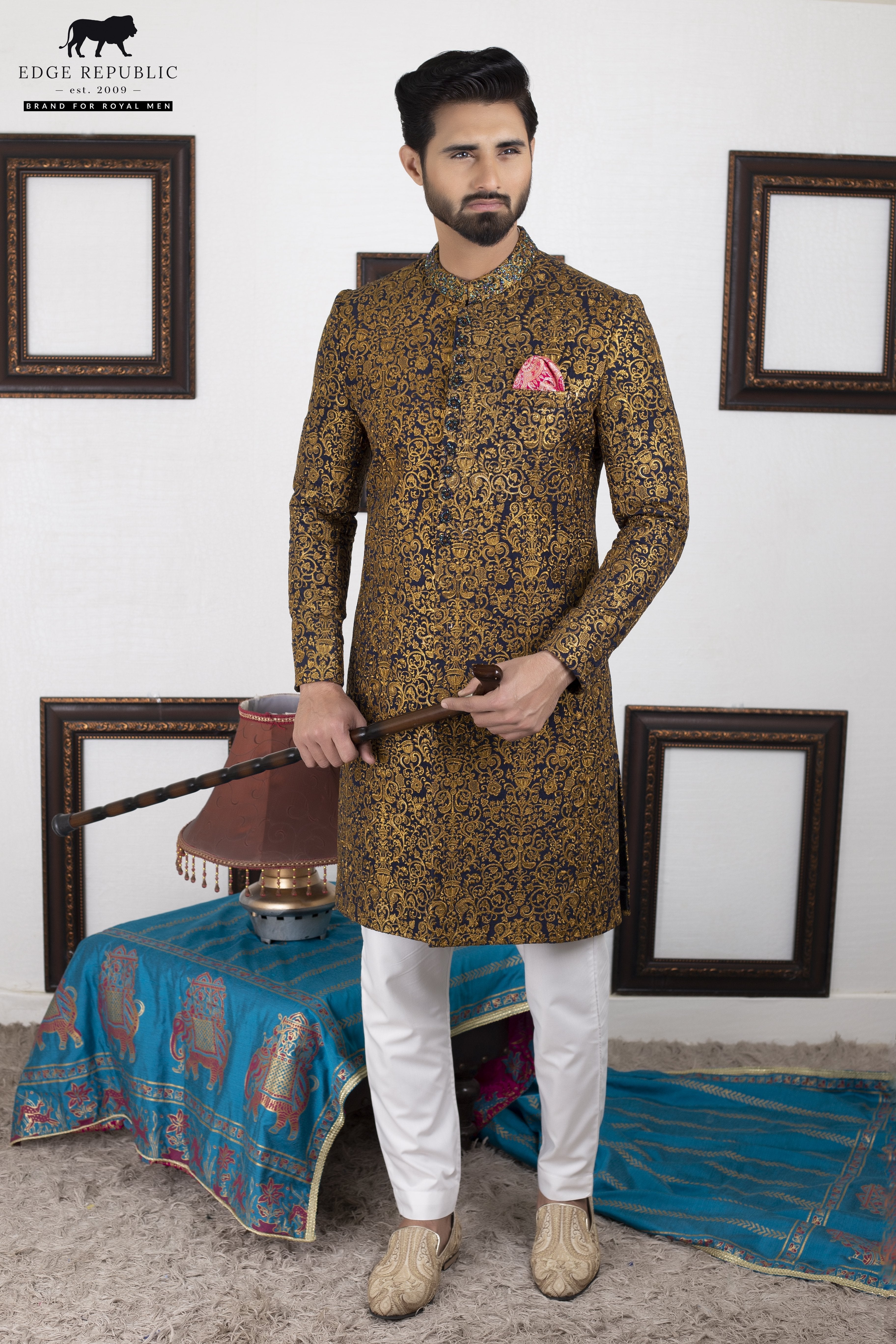 raw silk Sherwani in Copper
