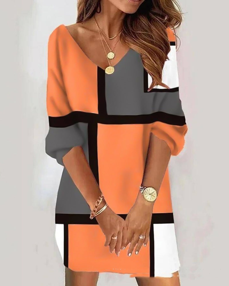 Lace V-neck Corn Velvet Off-the-shoulder Dress