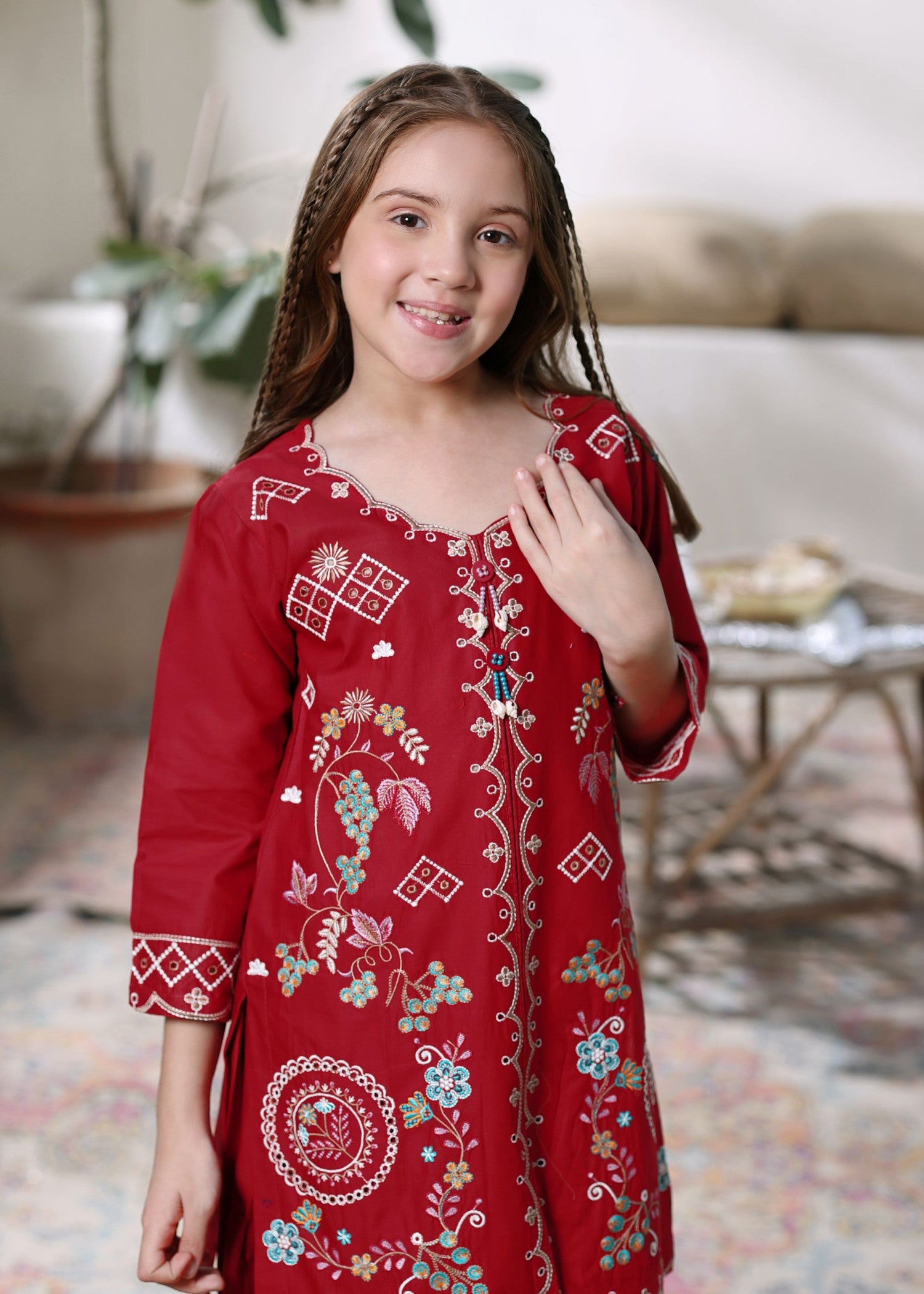 cotton Kurta Set in Red