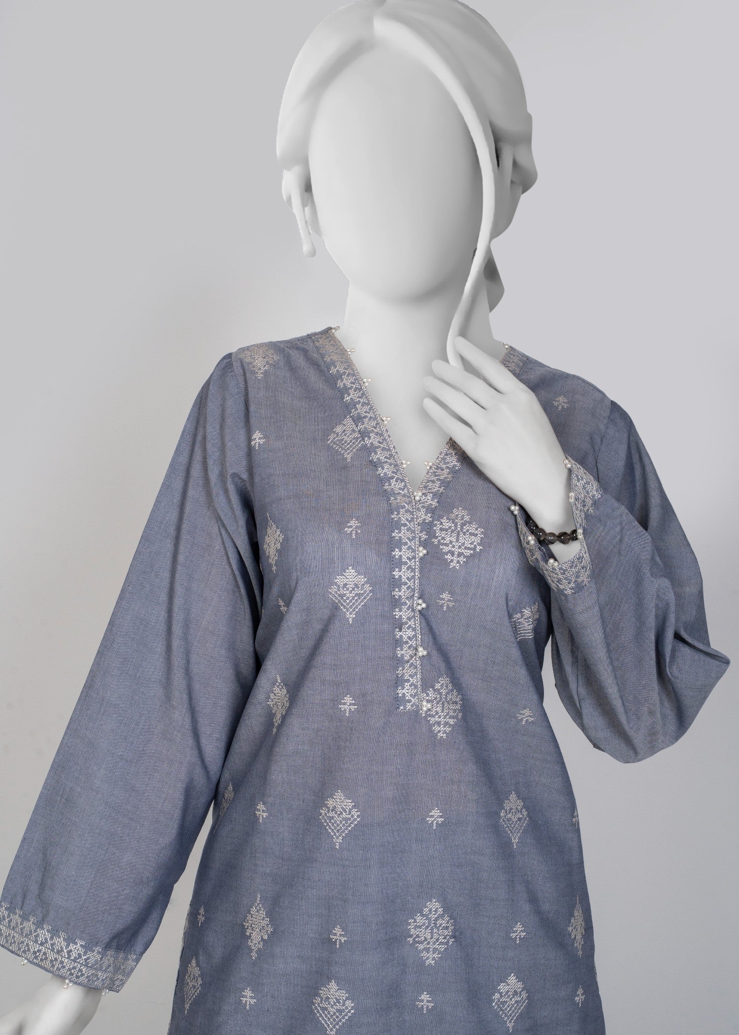 chambray Kurta Set in Grey