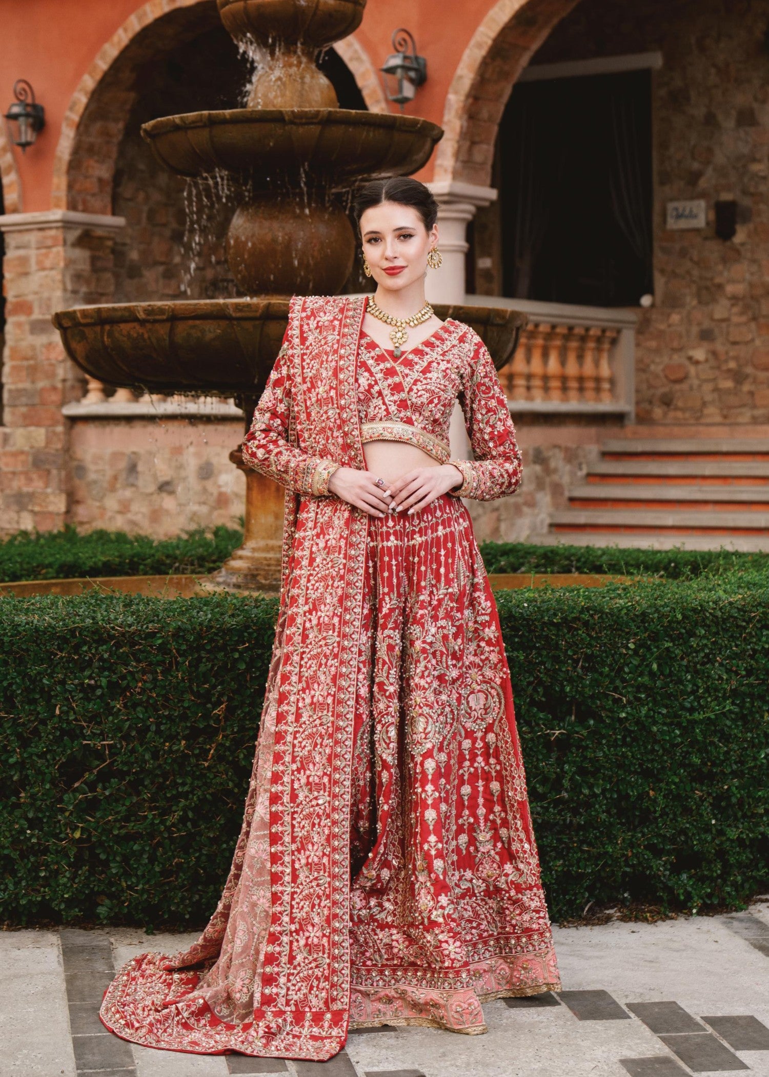 silk Lehenga in Red