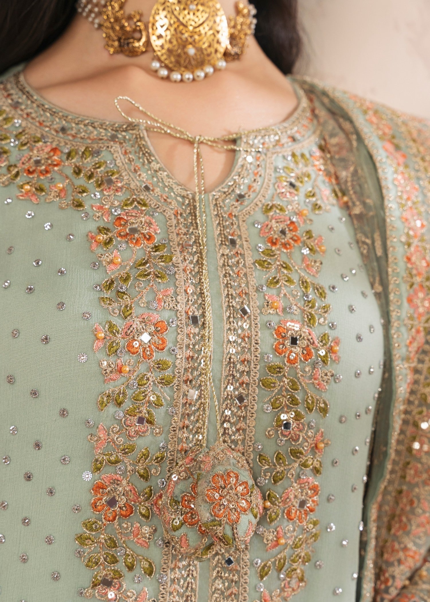 chiffon Kurta Set in Pastel green