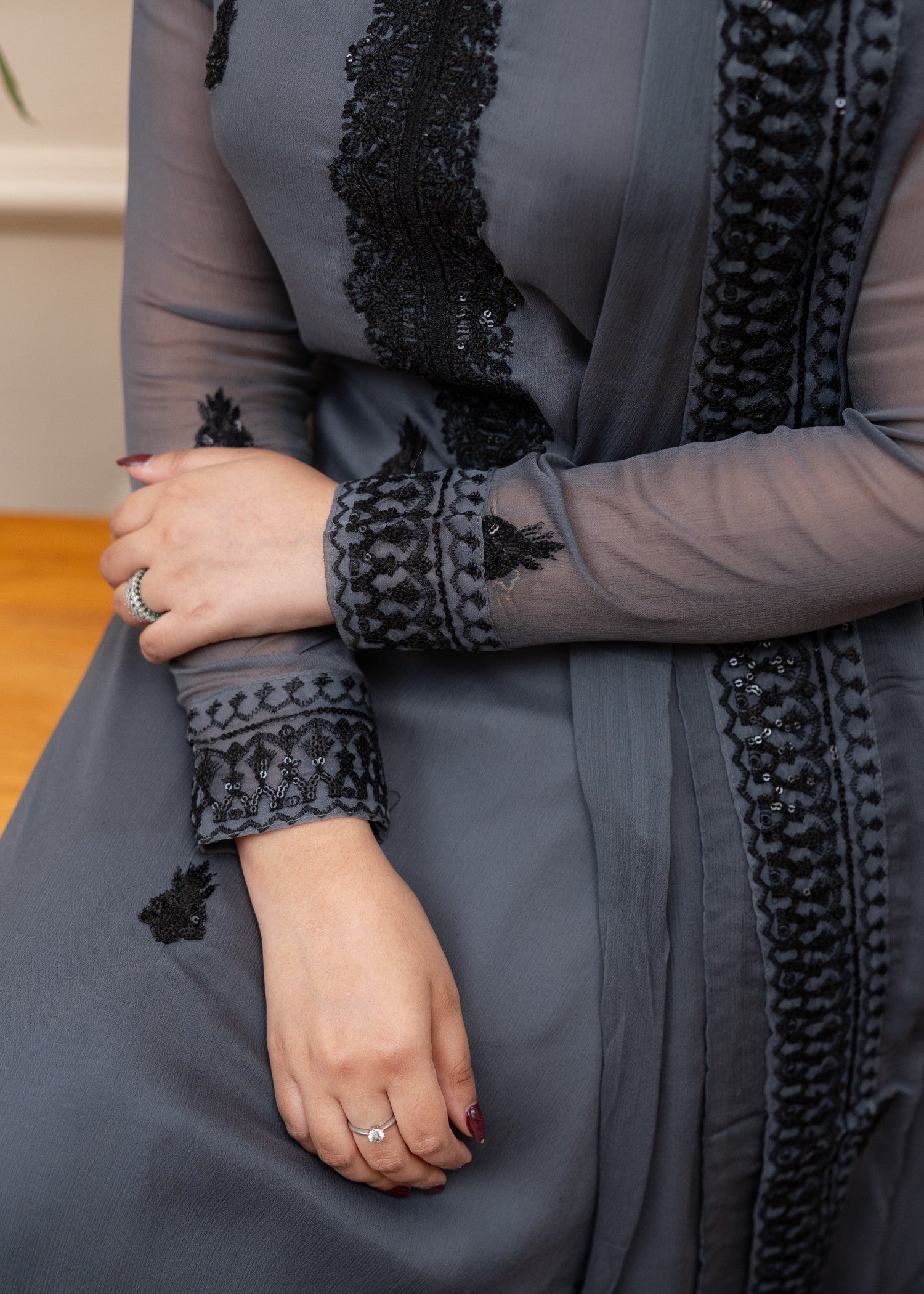 bemberg crinkle chiffon Kurta Set in Slate grey
