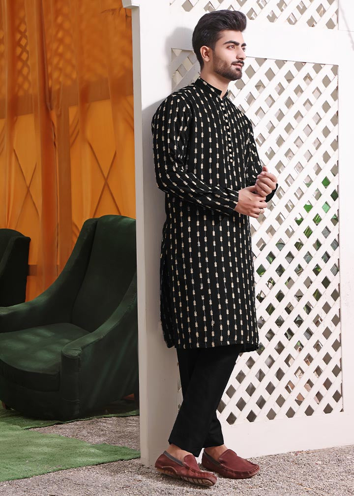 raw silk Kurta Set in Black by The Great Masters (TGM)
