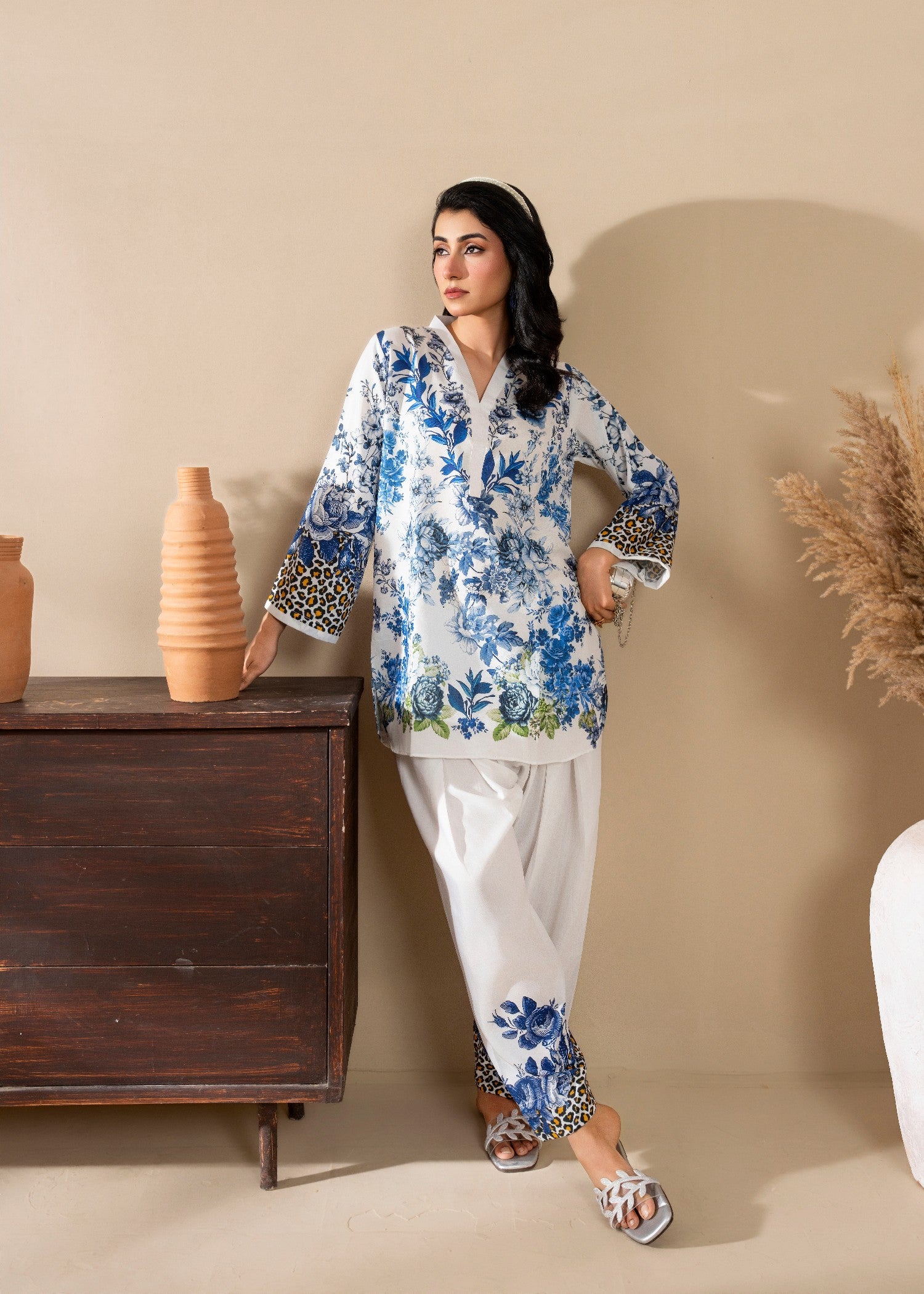 poly lawn Kurta Set in White