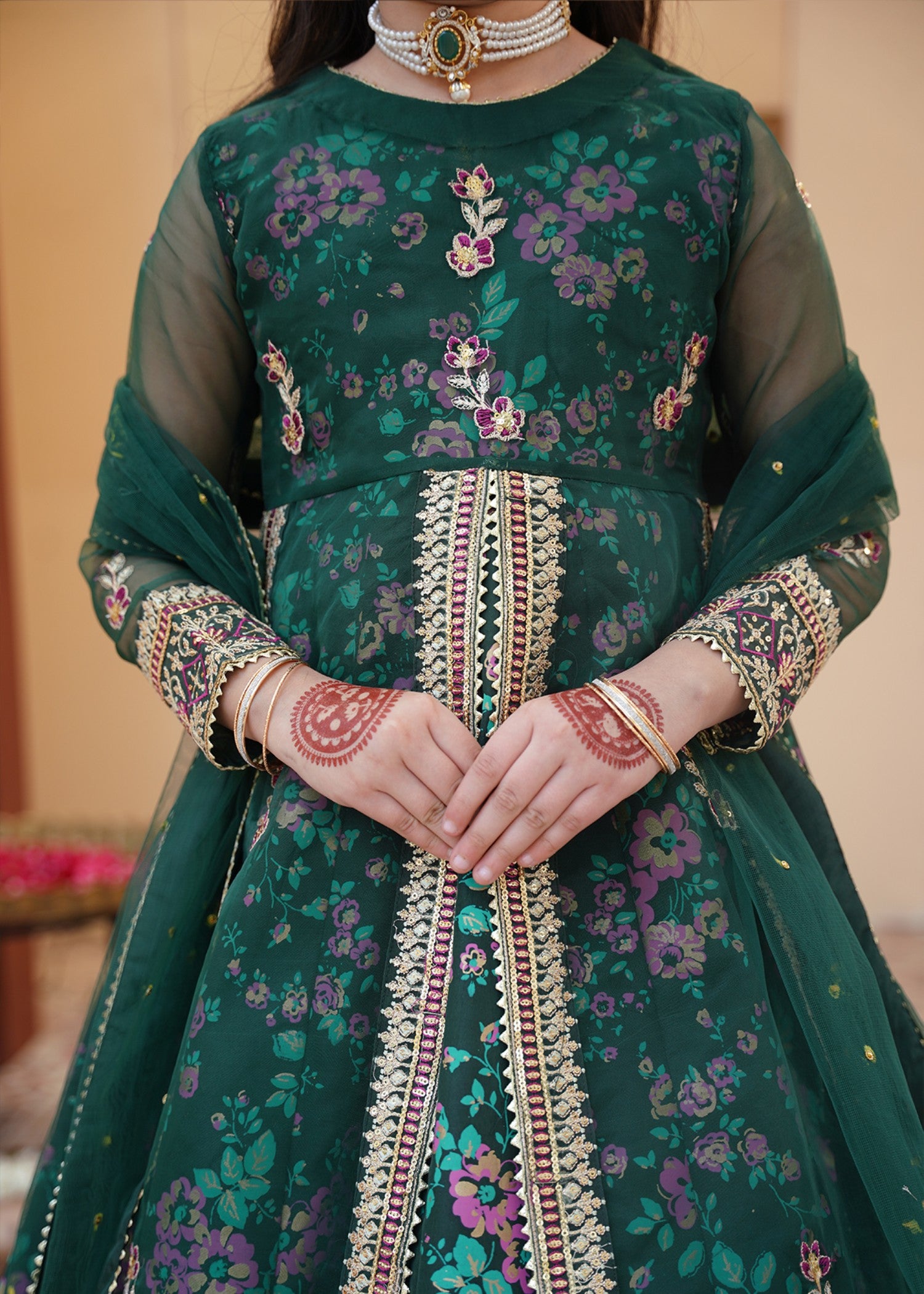 silk Pishwas in Forest green