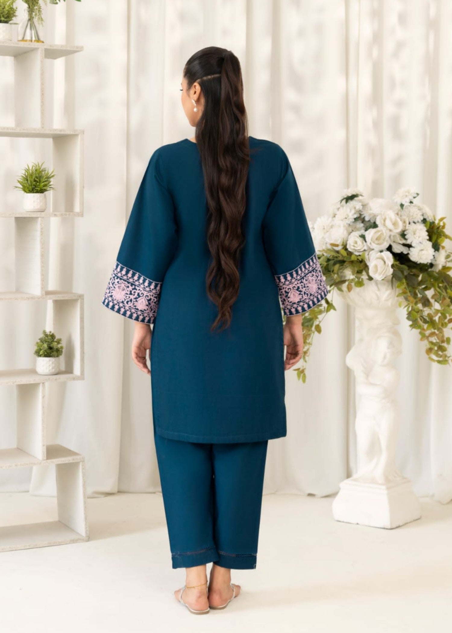 slub khaddar Kurta Set in Teal