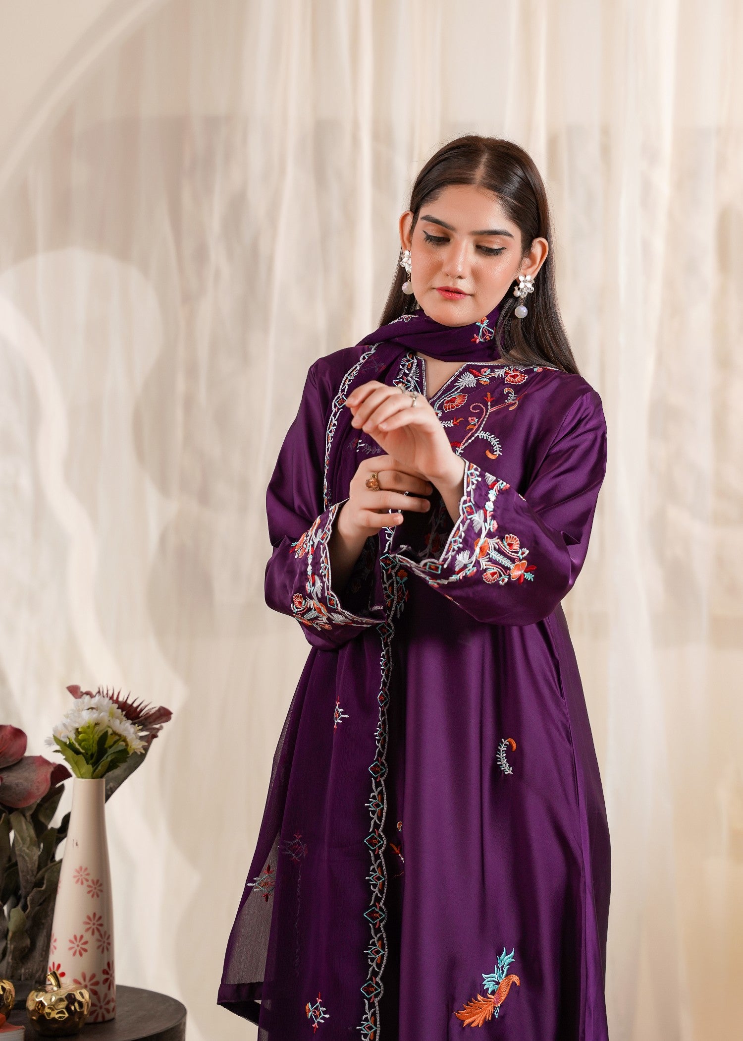 silk Kurta Set in Plum purple