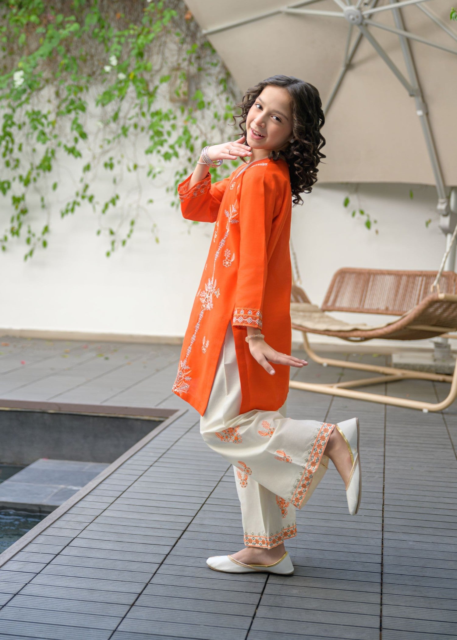 lawn Kurta Set in Orange