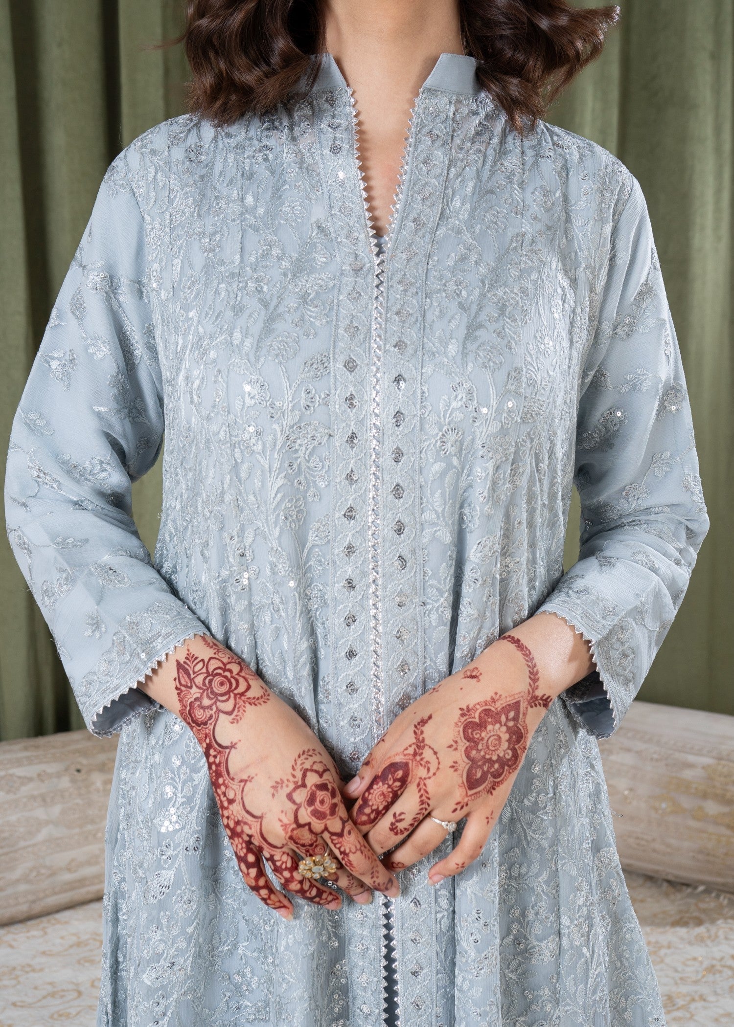 bemberg crinkle chiffon Maxi in Ice blue