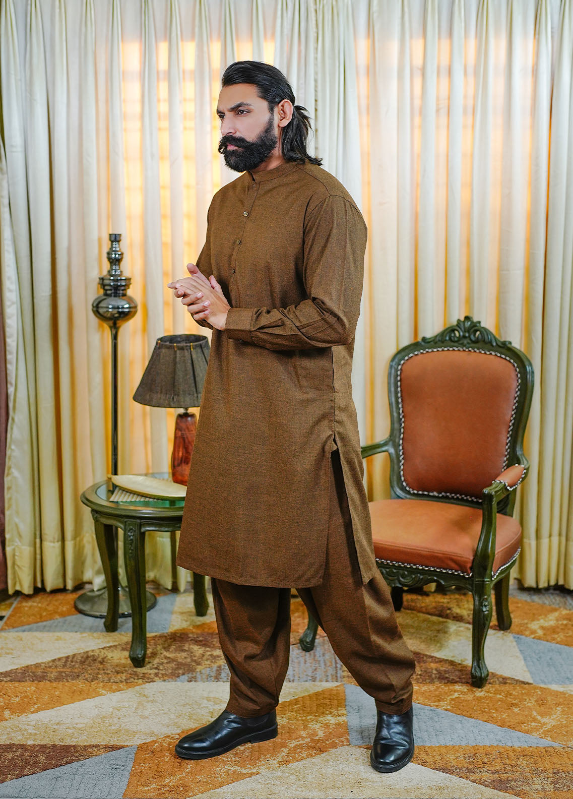 acrylic wool Shalwar Kameez in Copper