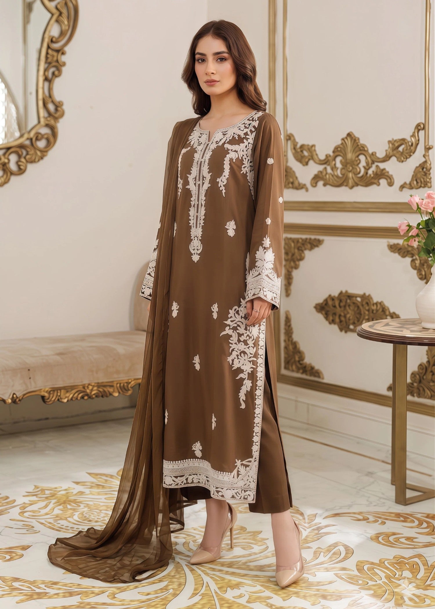 linen Kurta Set in Brown