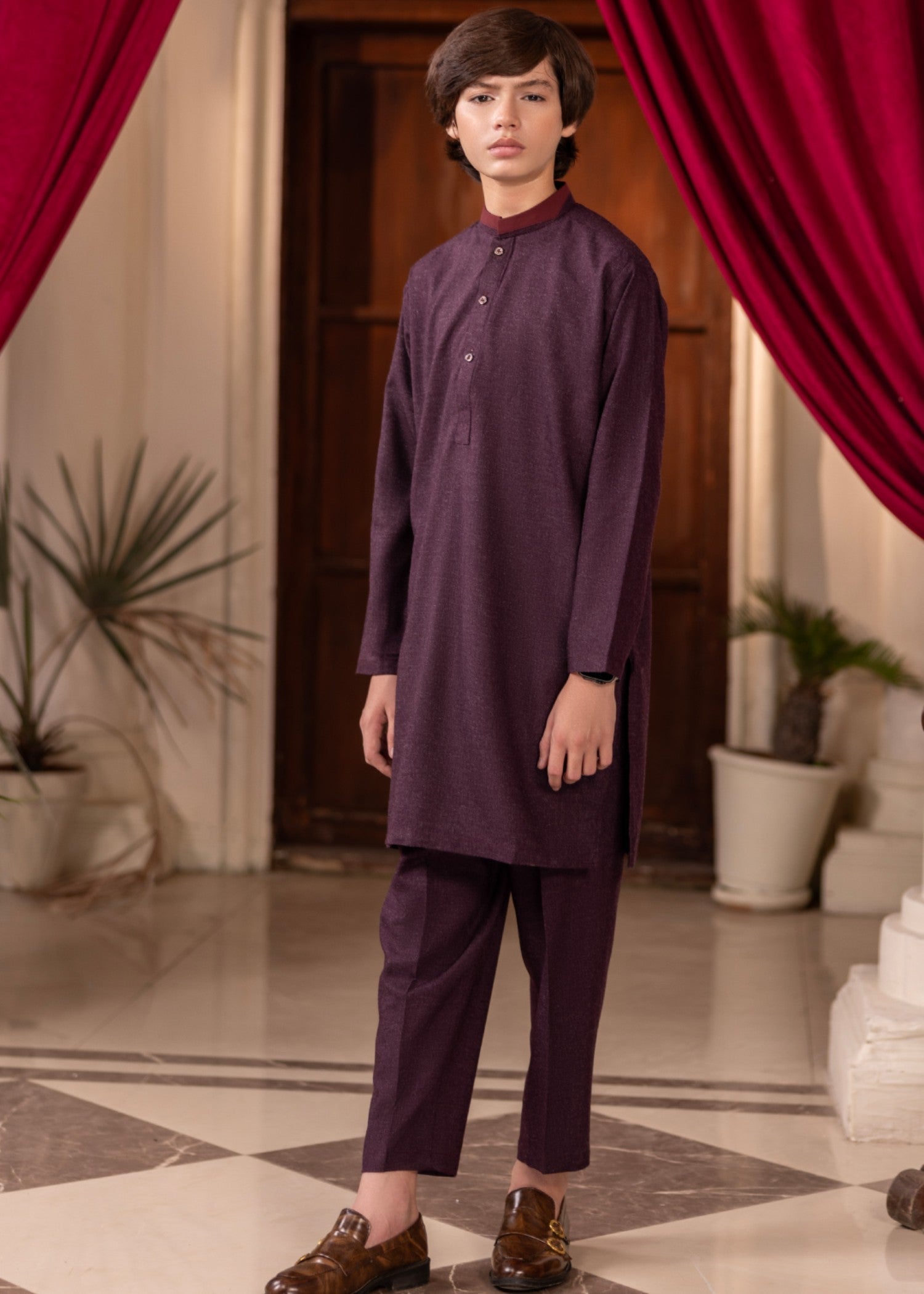 wool Kurta Set in Purple