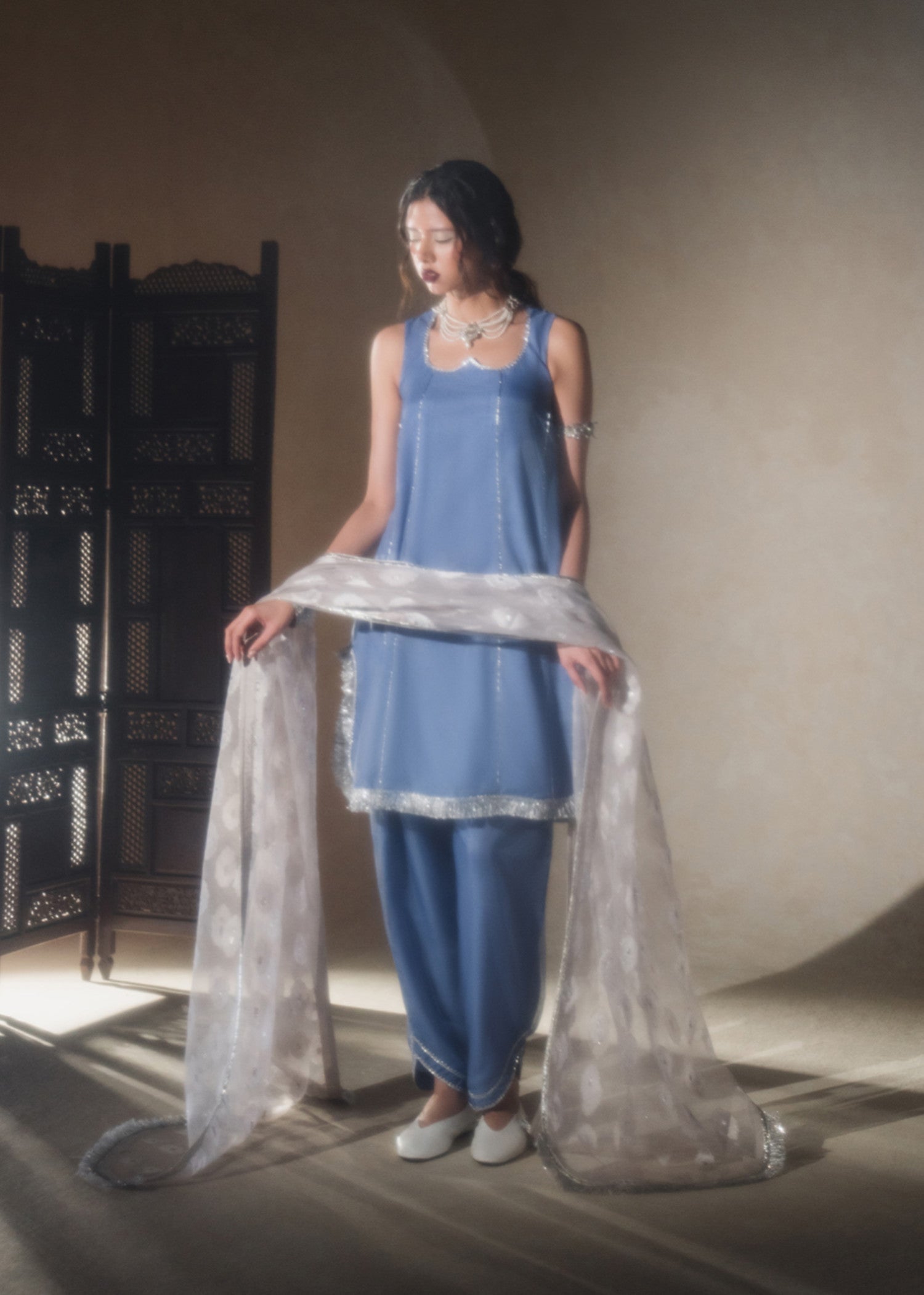 organza Kurta Set in Periwinkle