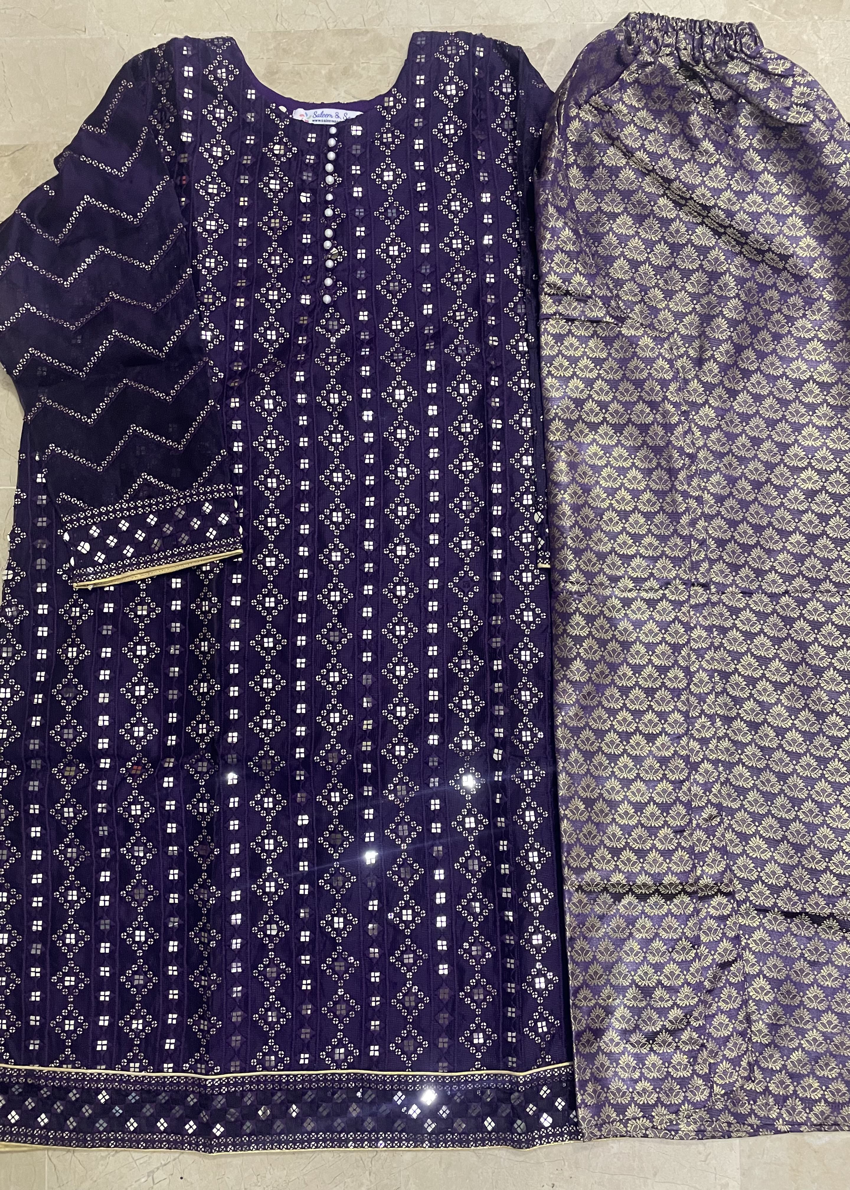 khaddi net Kurta Set in Deep purple