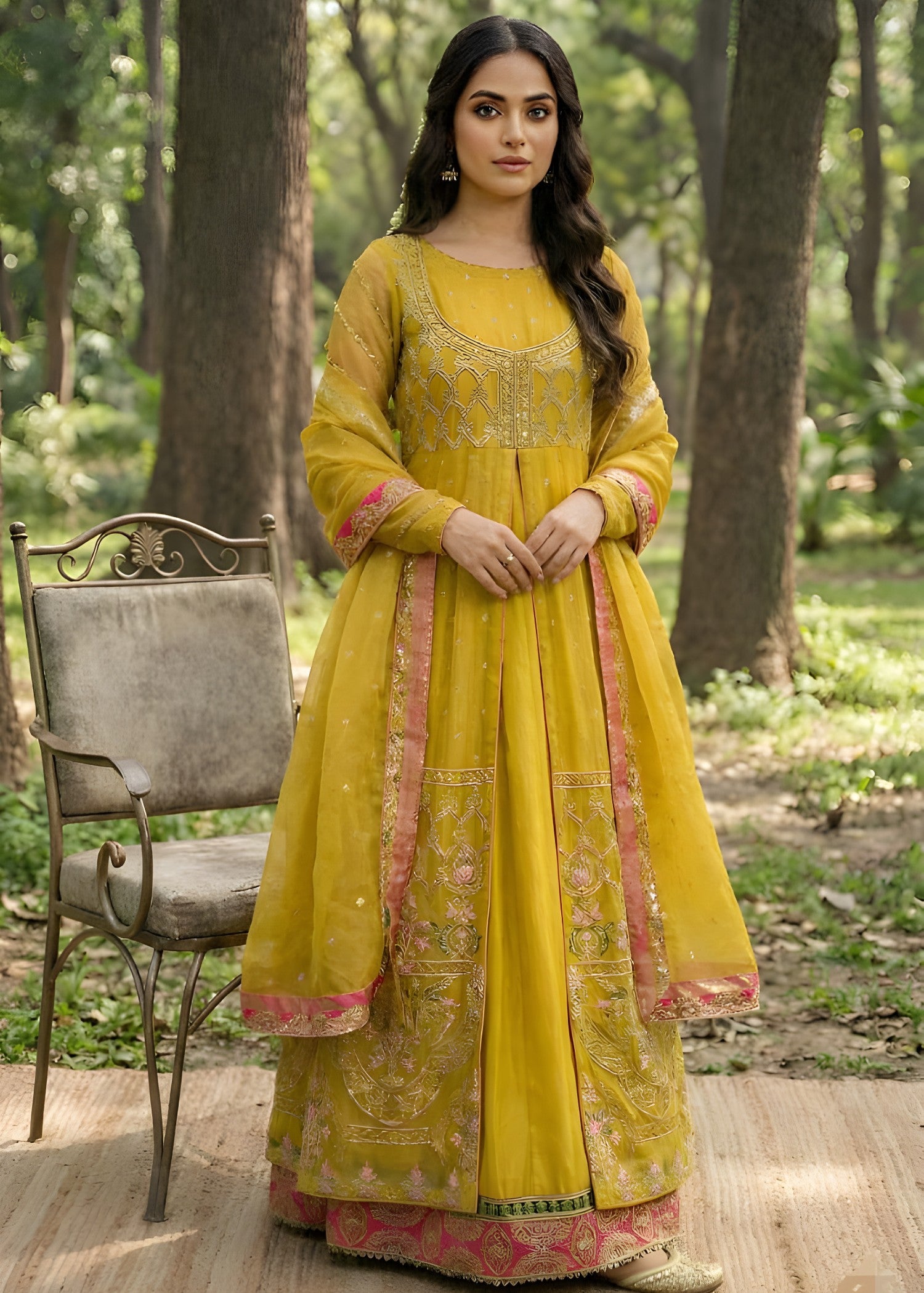 organza Lehenga in Mustard