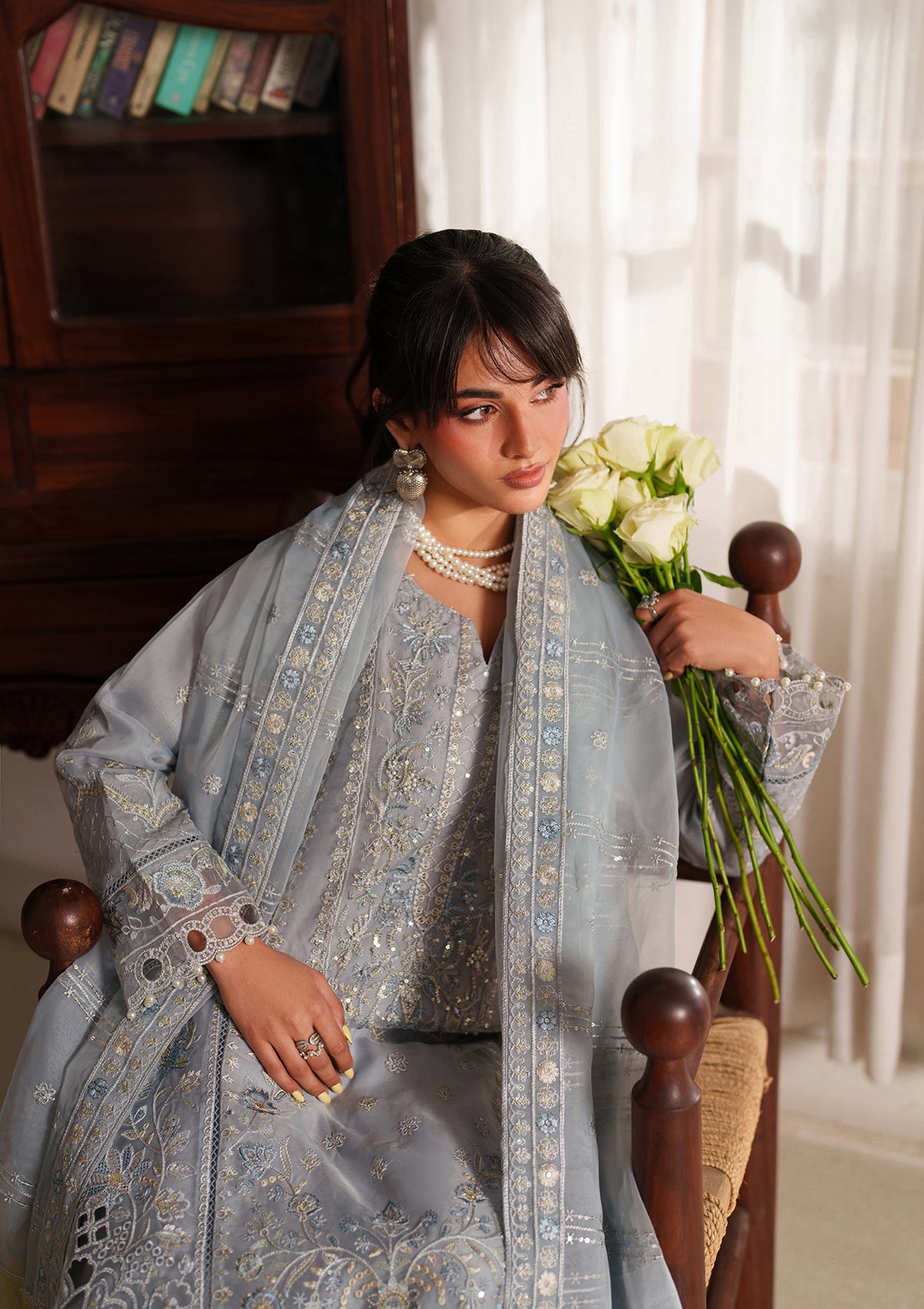 organza Kurta Set in Pastel grey