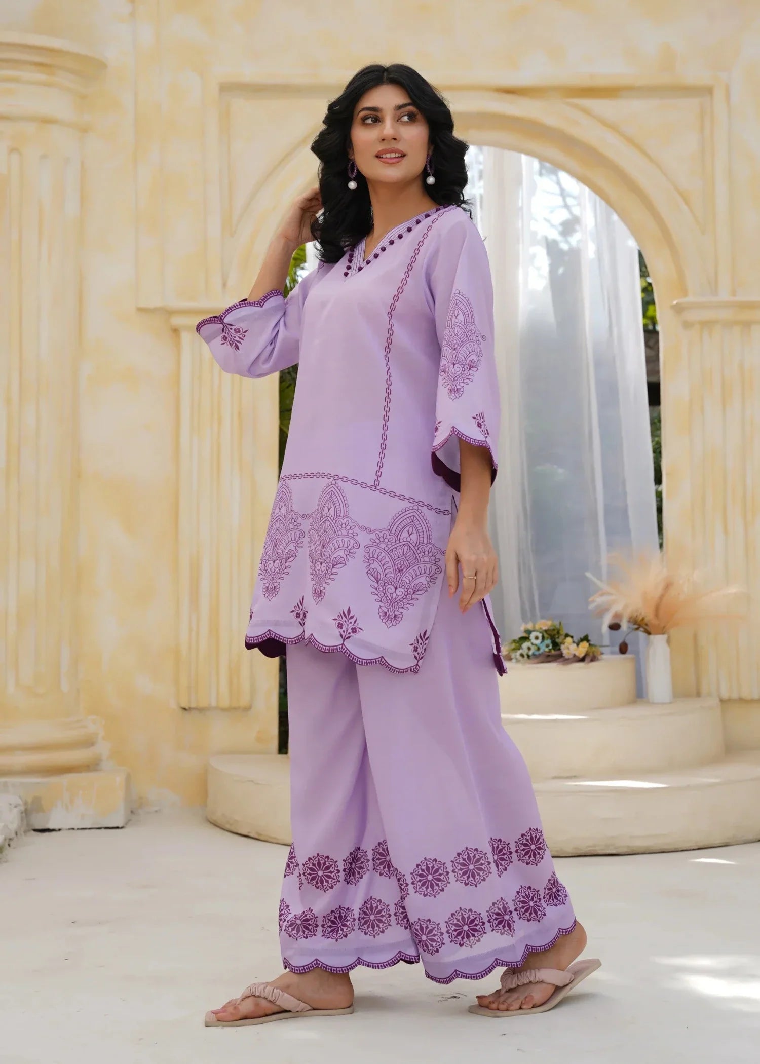 swiss lawn Co Ord Sets in Bright lavender