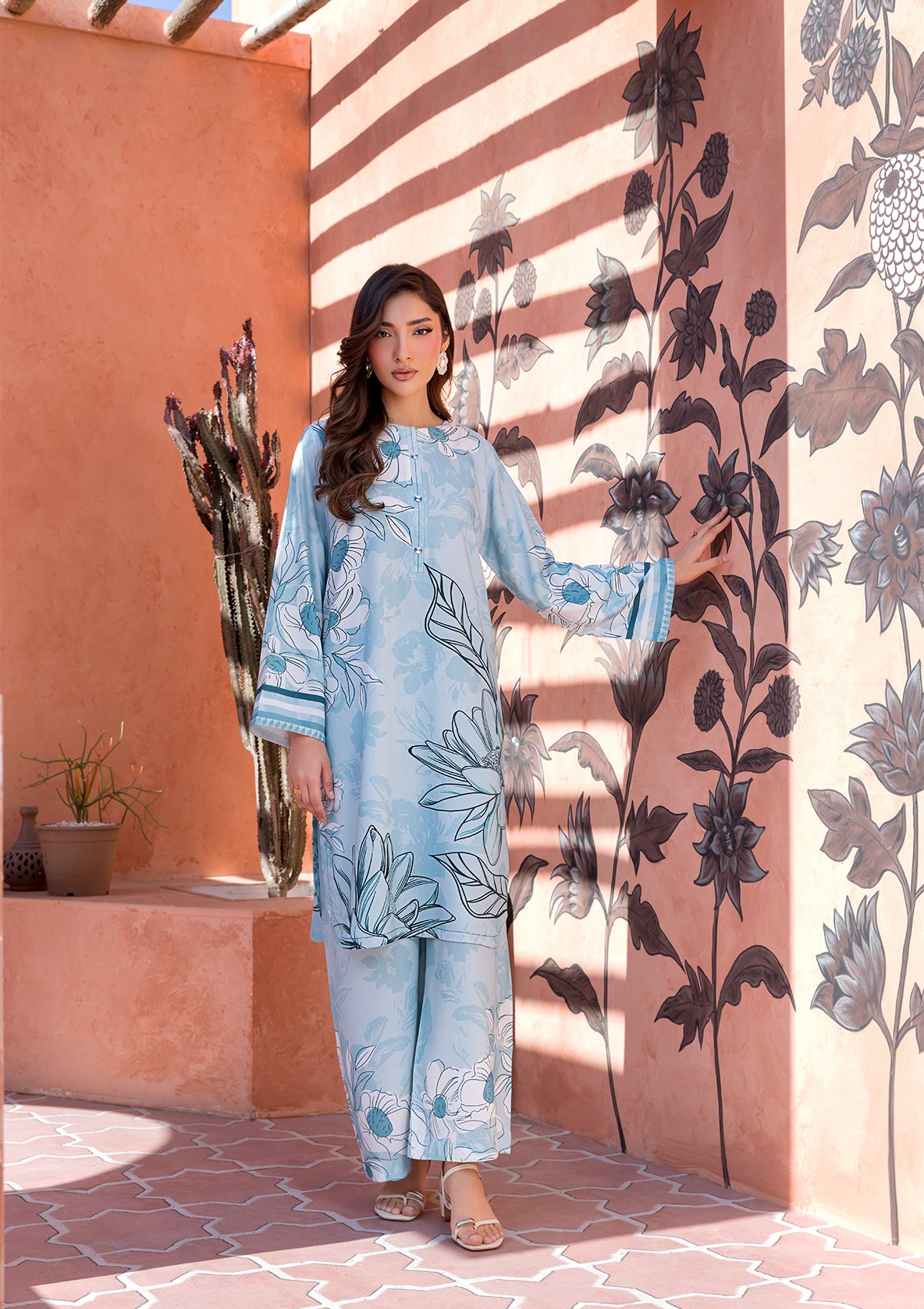 lawn Kurta Set in Sky