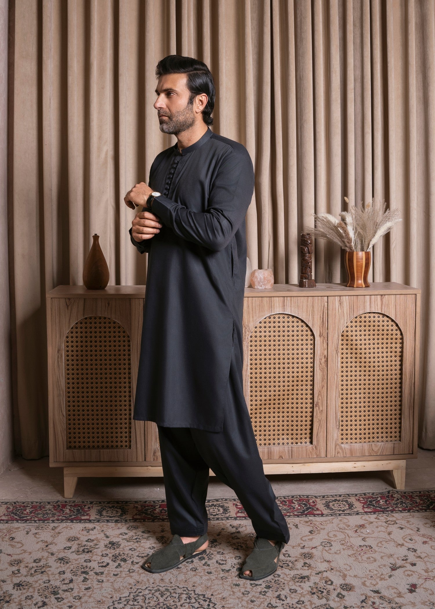 wash & wear Shalwar Kameez in Charcoal black by Safari Club