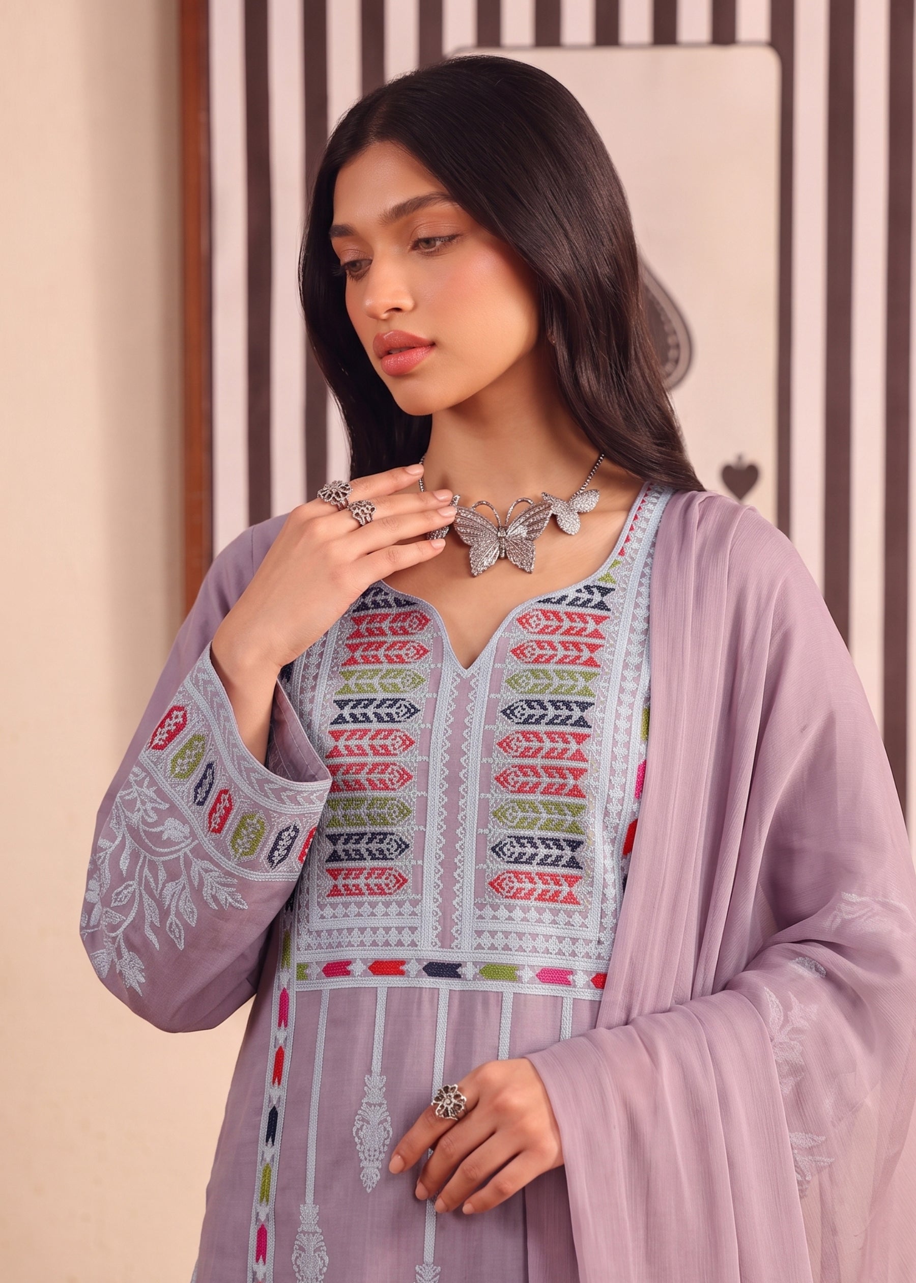 linen Kurta Set in Purple taupe