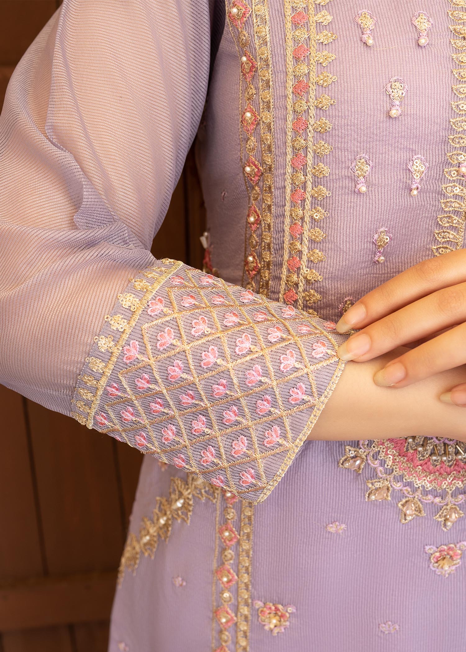cotton net Kurta Set in Lilac