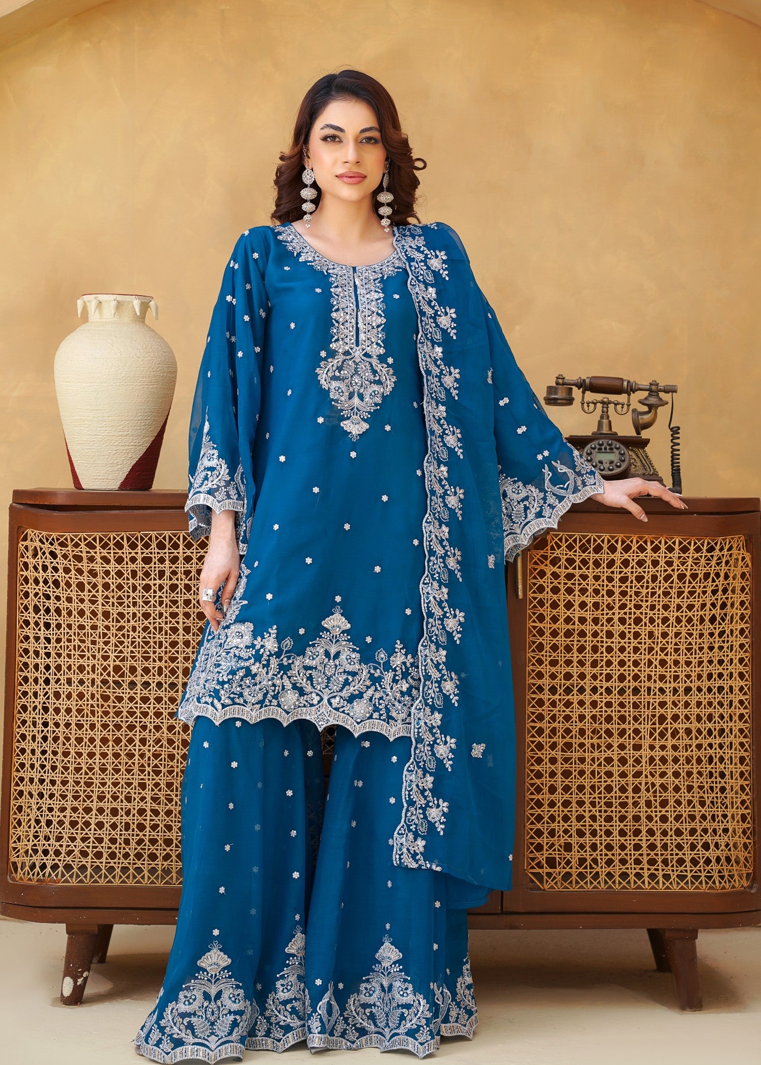 chiffon Gharara in Sapphire blue