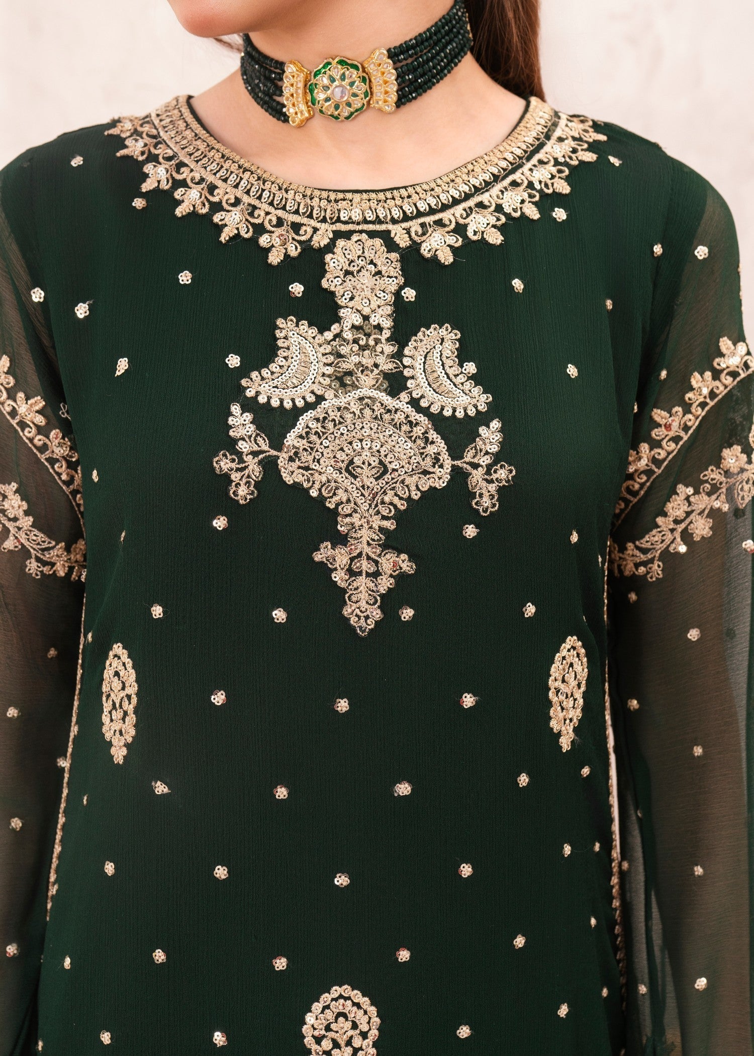chiffon Lehenga in Dark green
