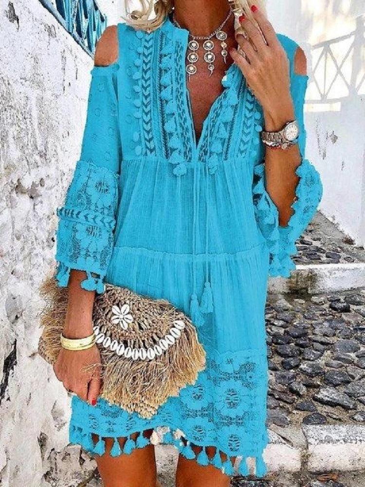 Lace fringed mid-length lace shirt
