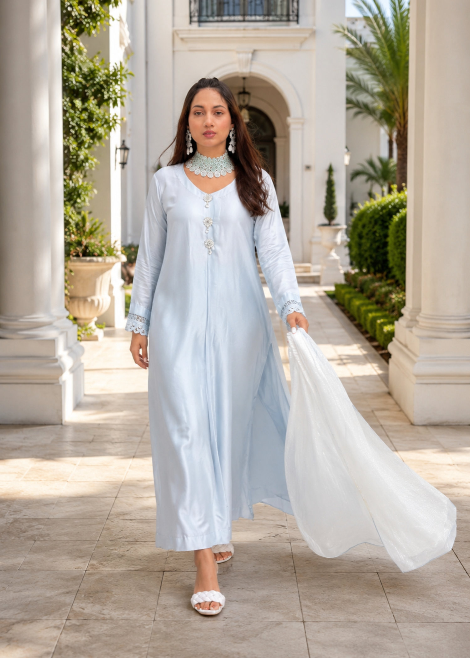 pure silk Kurta Set in Ice blue