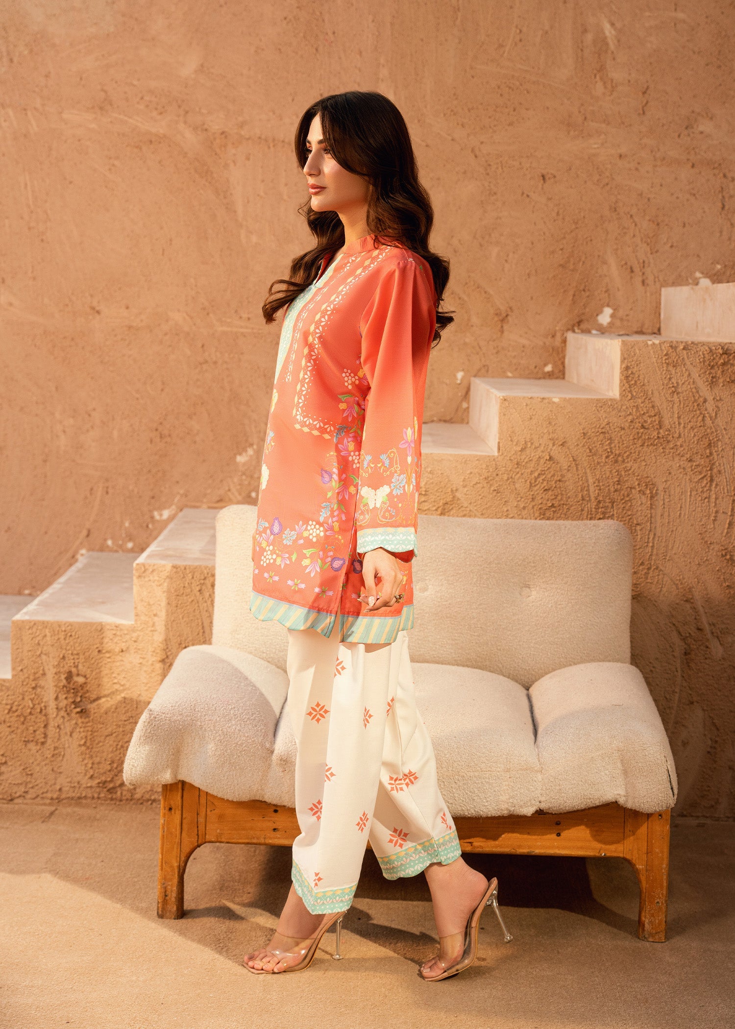 arabic lawn Co Ord Sets in Peach pink