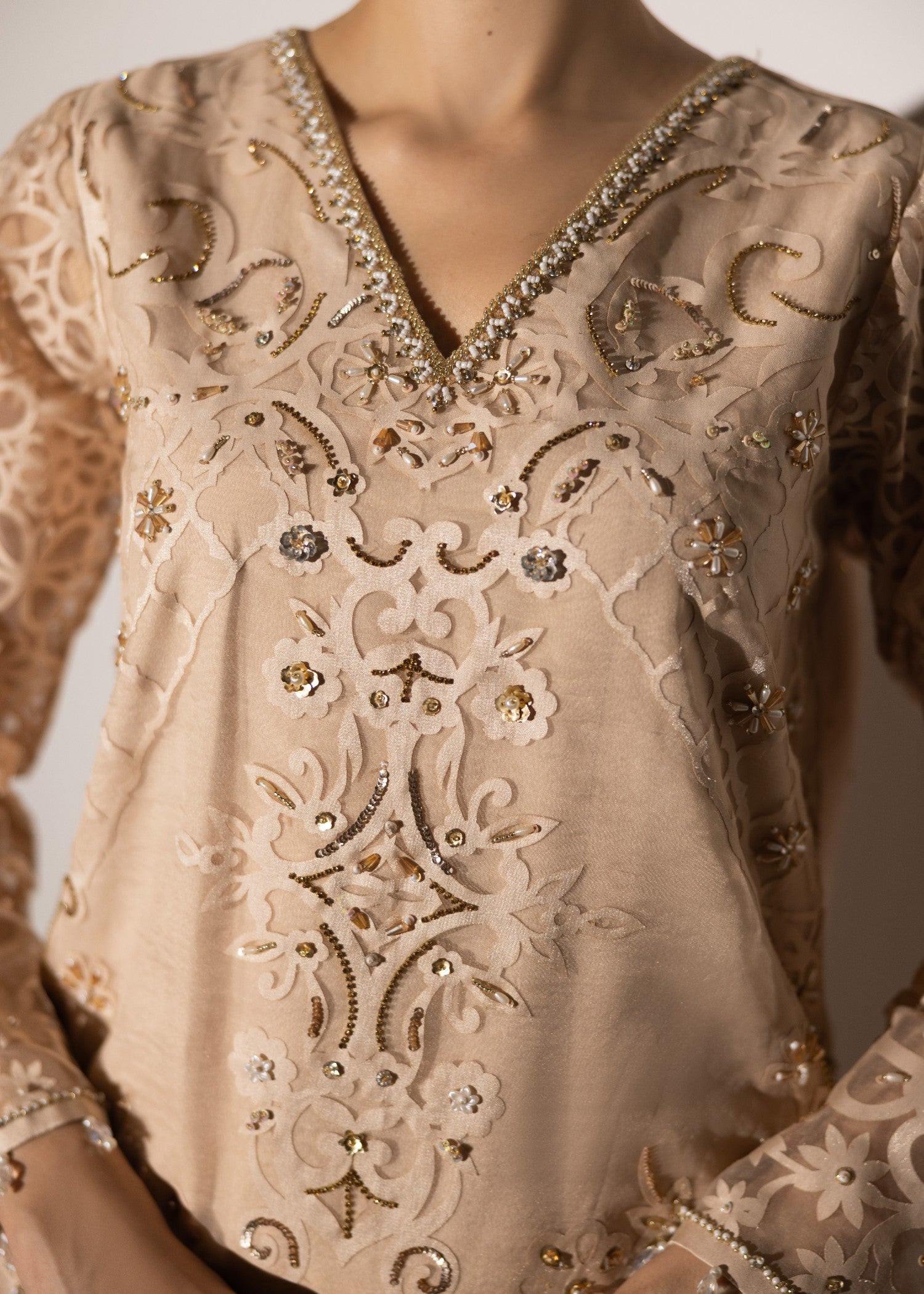 poly organza Kurta Set in Cream