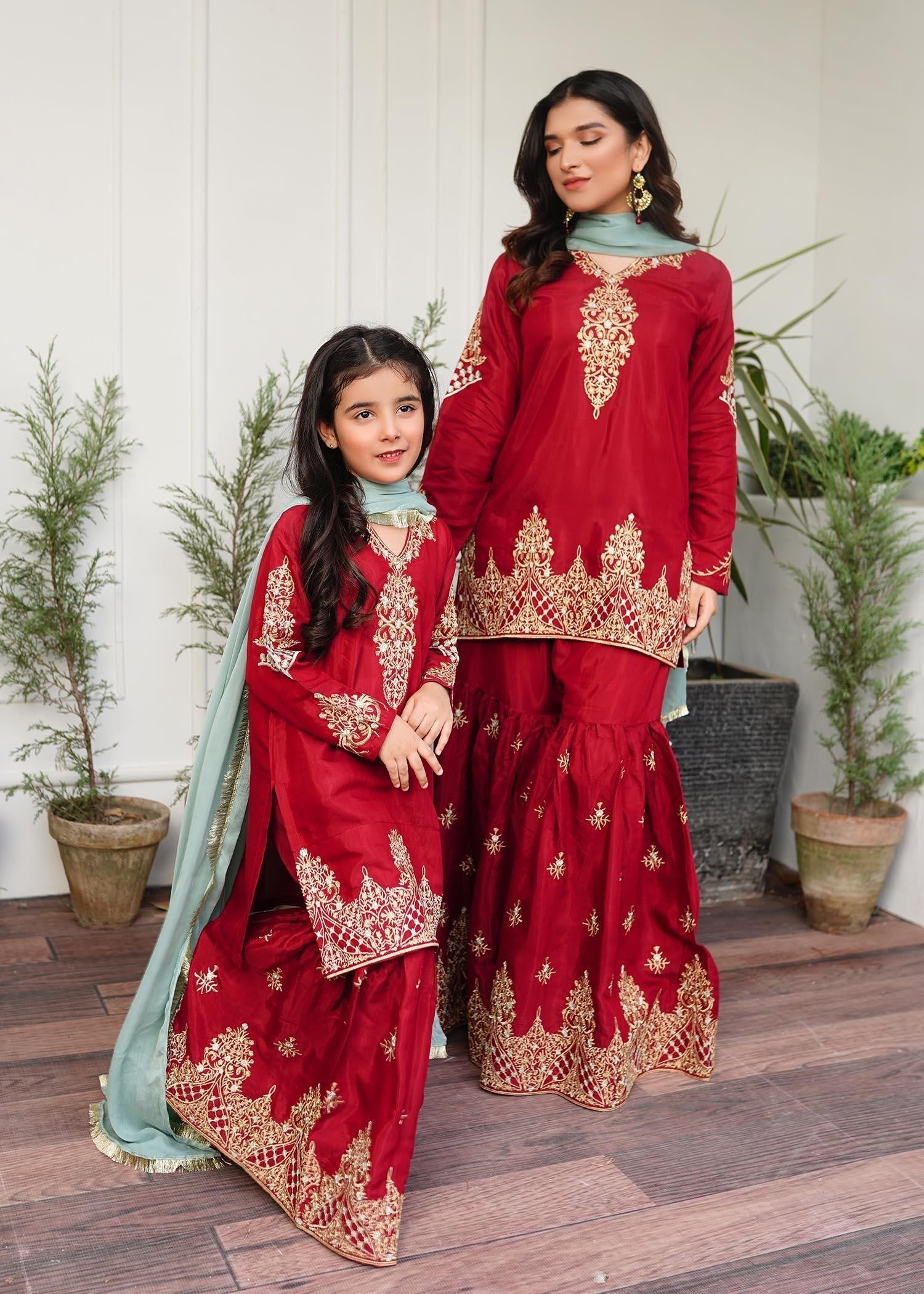 raw silk Gharara in Red