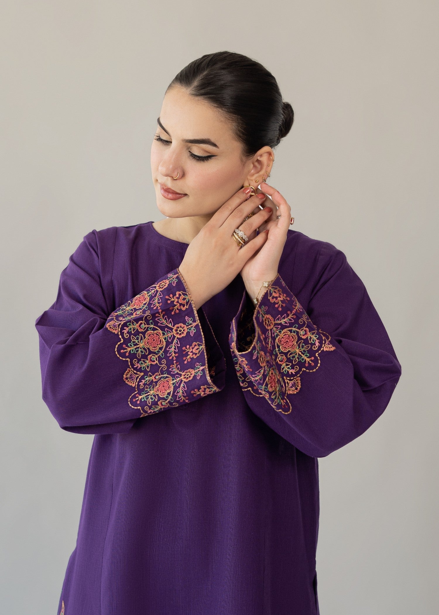 slub khaddar Kurta Set in Purple