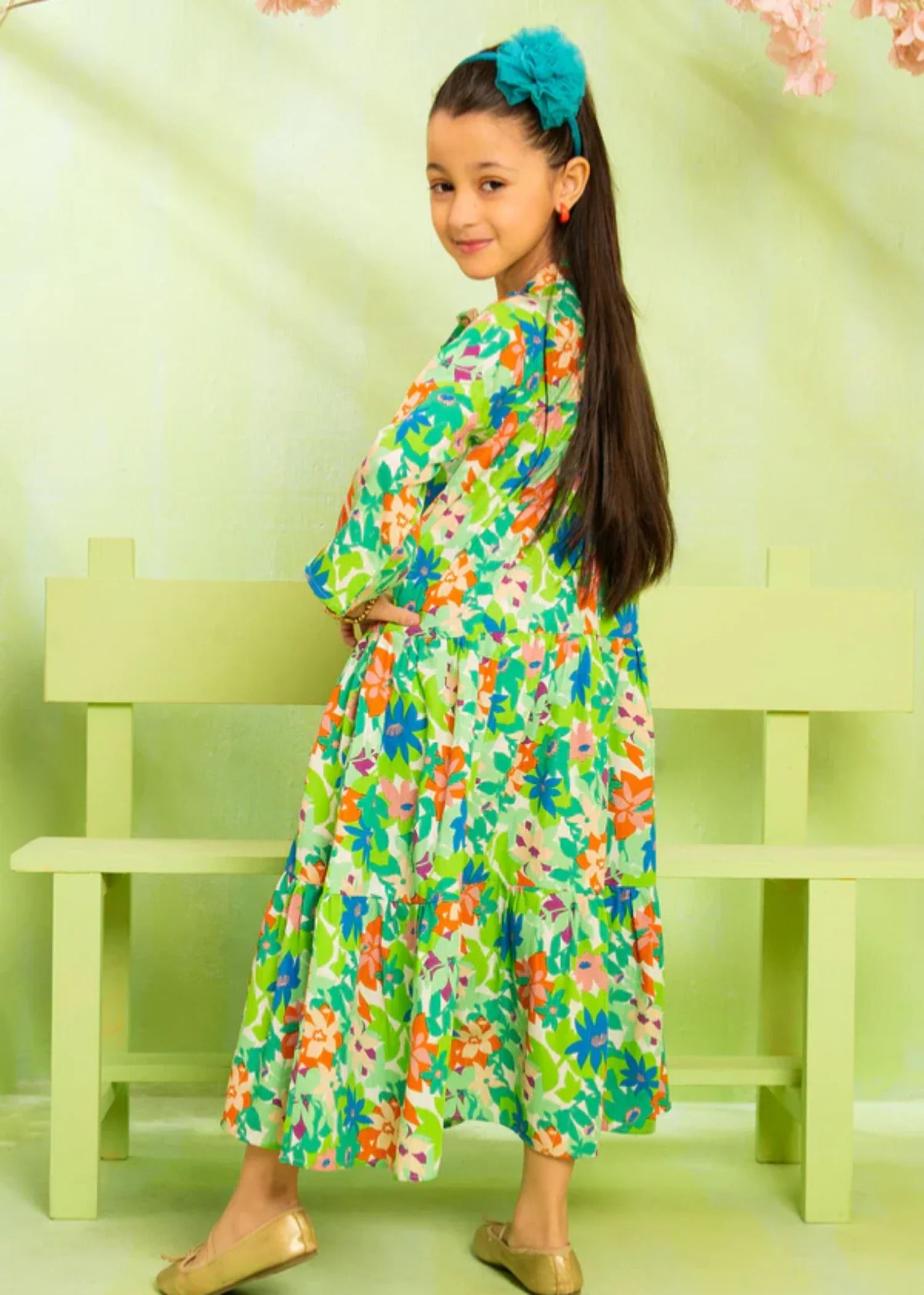 georgette Frock in Lime green