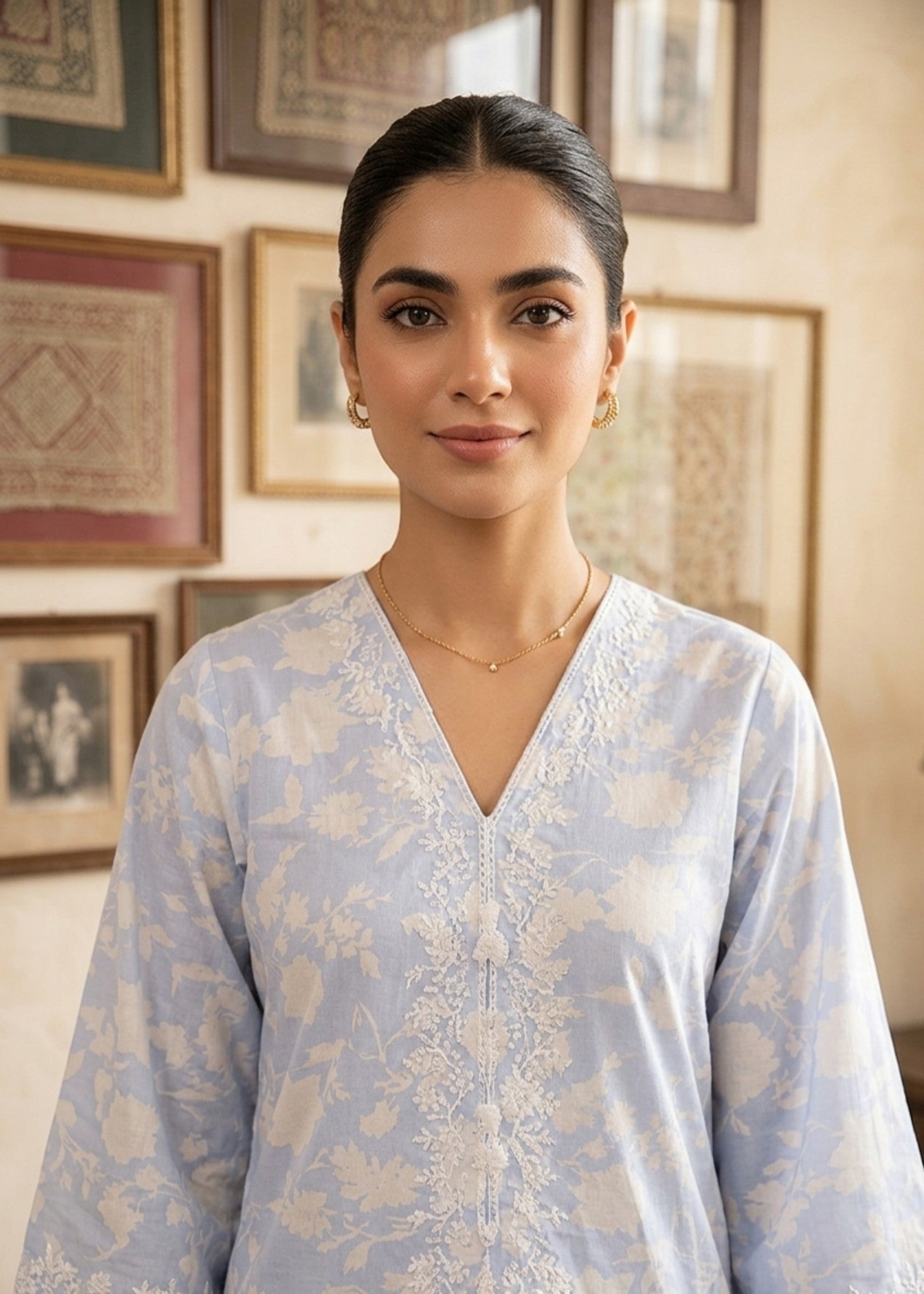 poly lawn Kurta Set in Baby blue