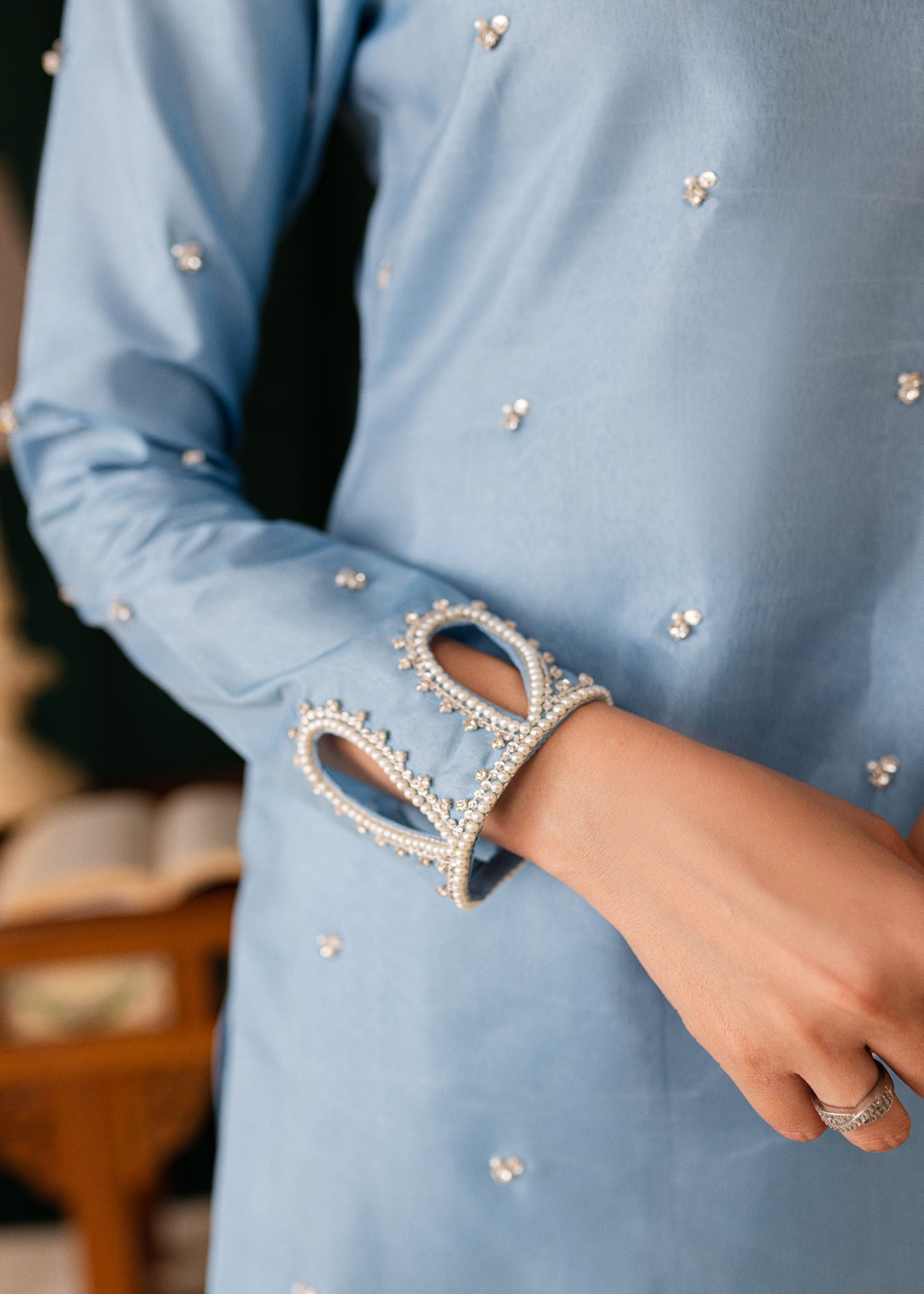 kattan silk Kurta Set in Sky blue