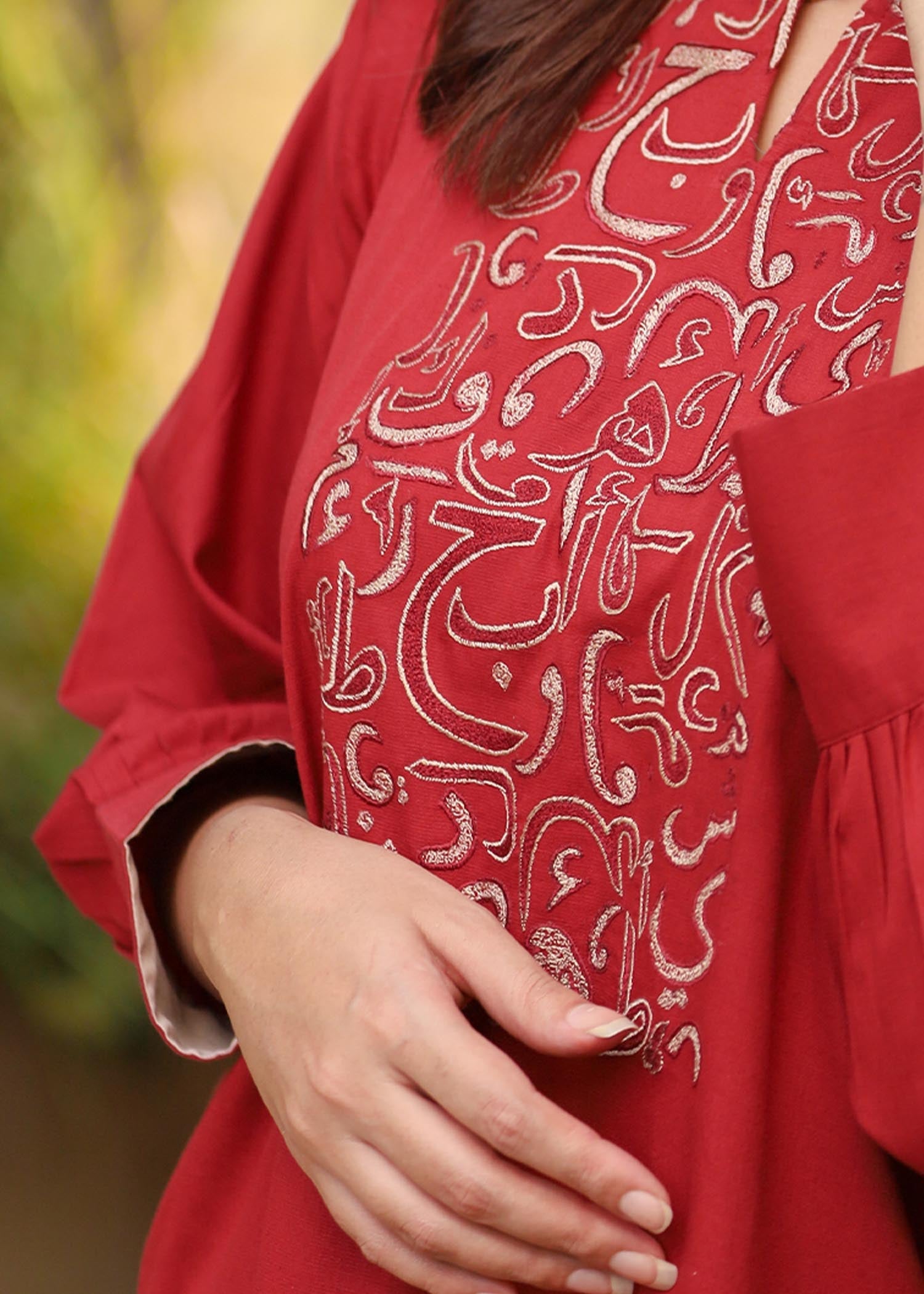 slub cambric Kurta Set in Maroon