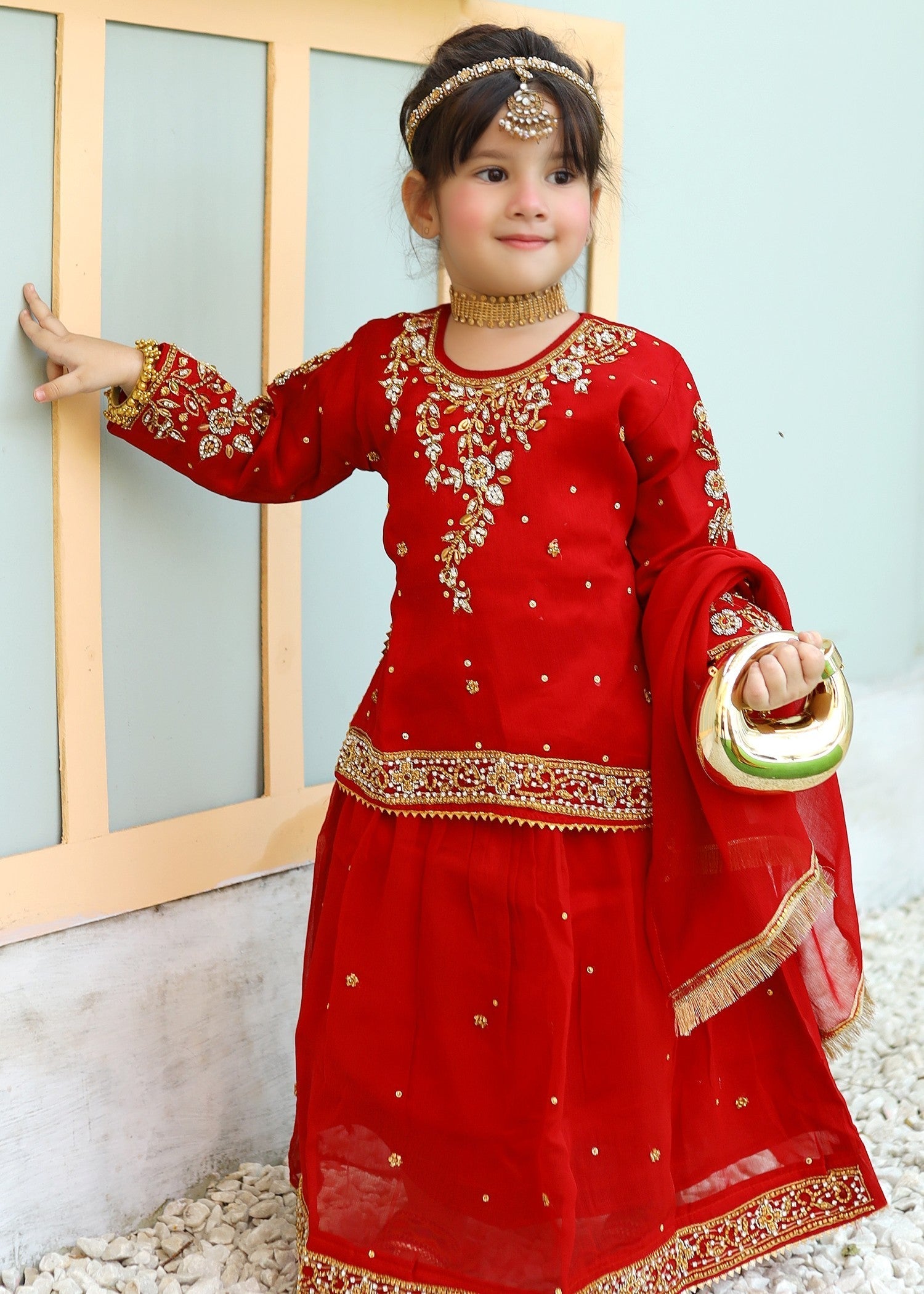 chiffon Lehenga in Venetian red