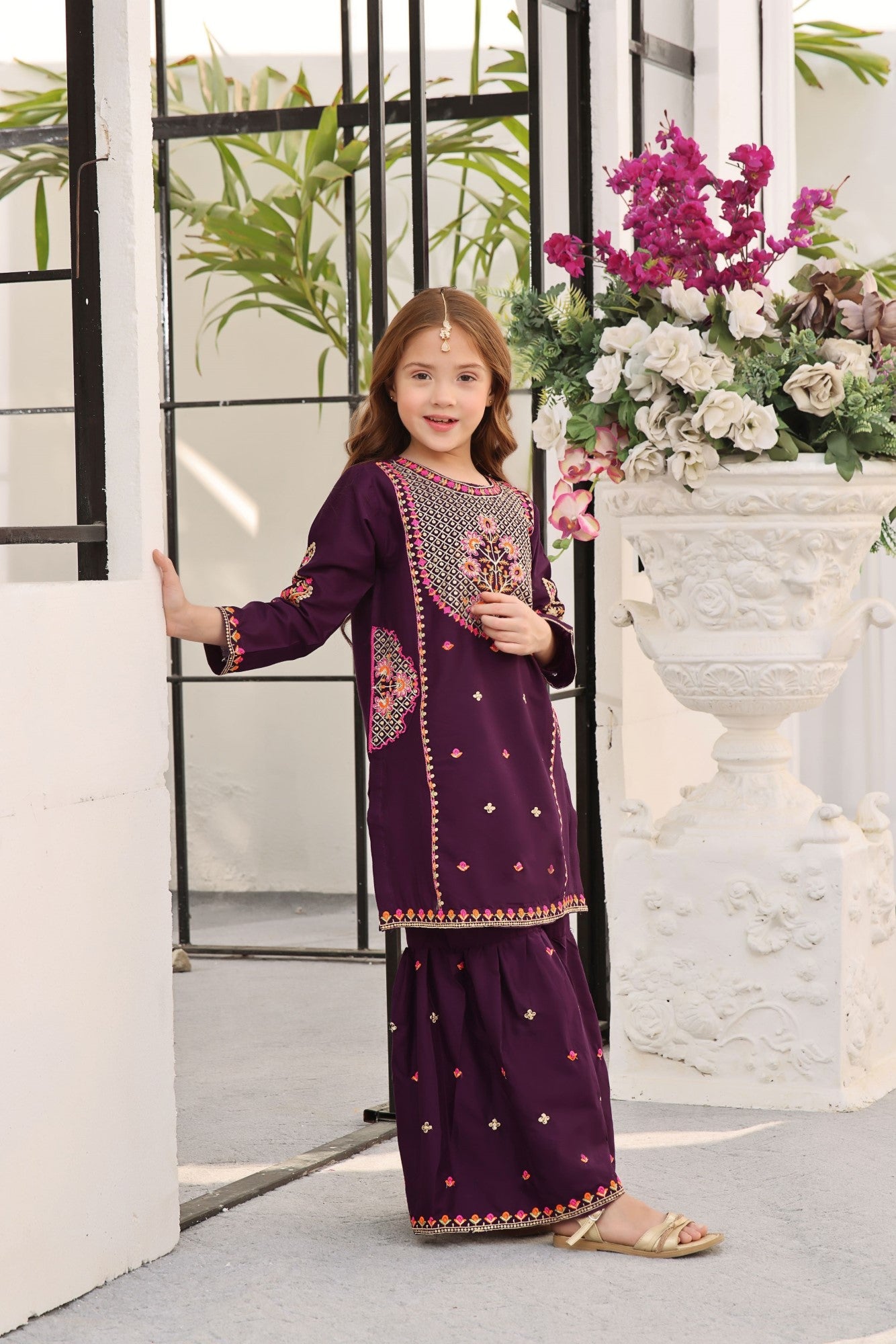 lawn Gharara in Purple